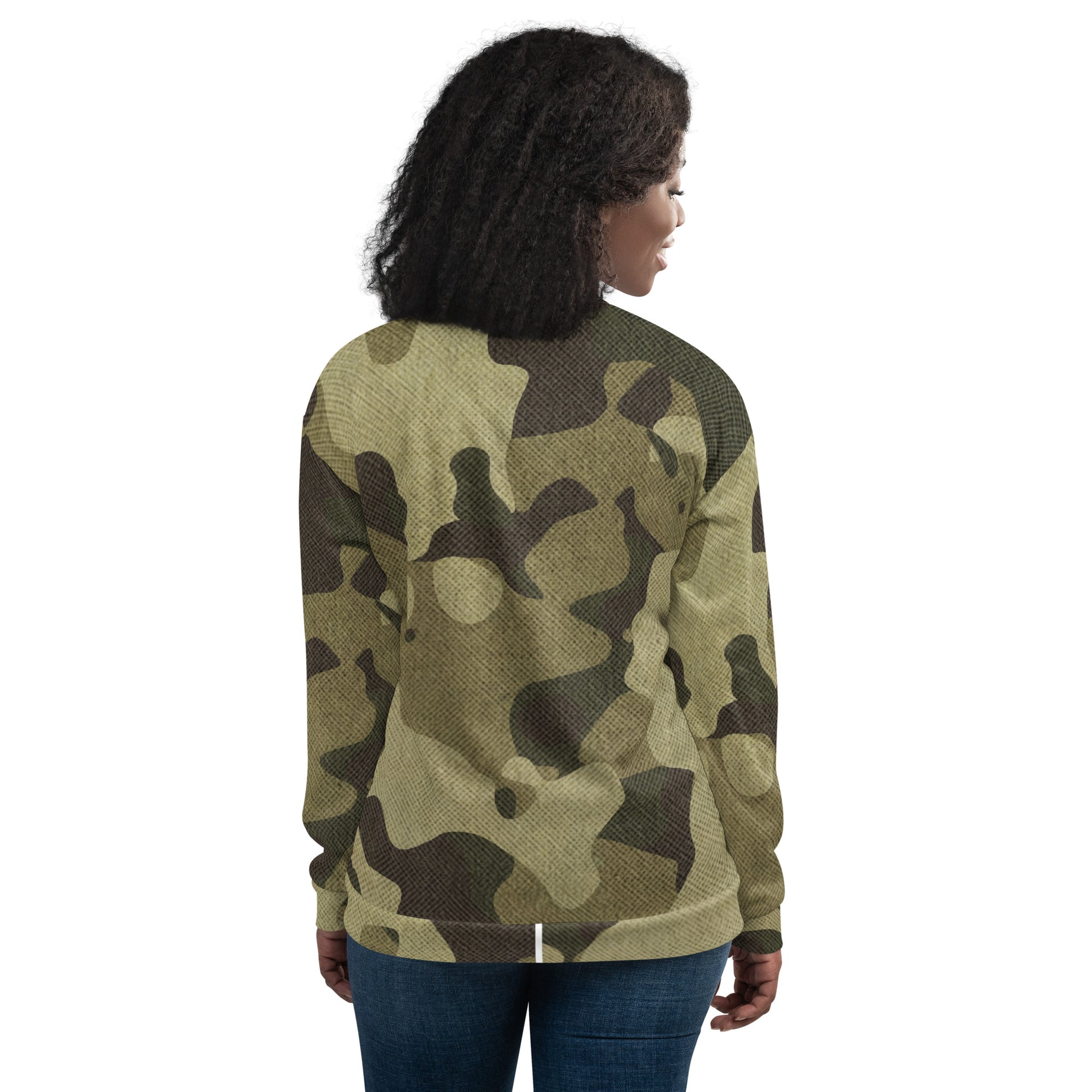 Camo Bomber Jacket | Unisex | Green Fabric Camouflage Camo Colors