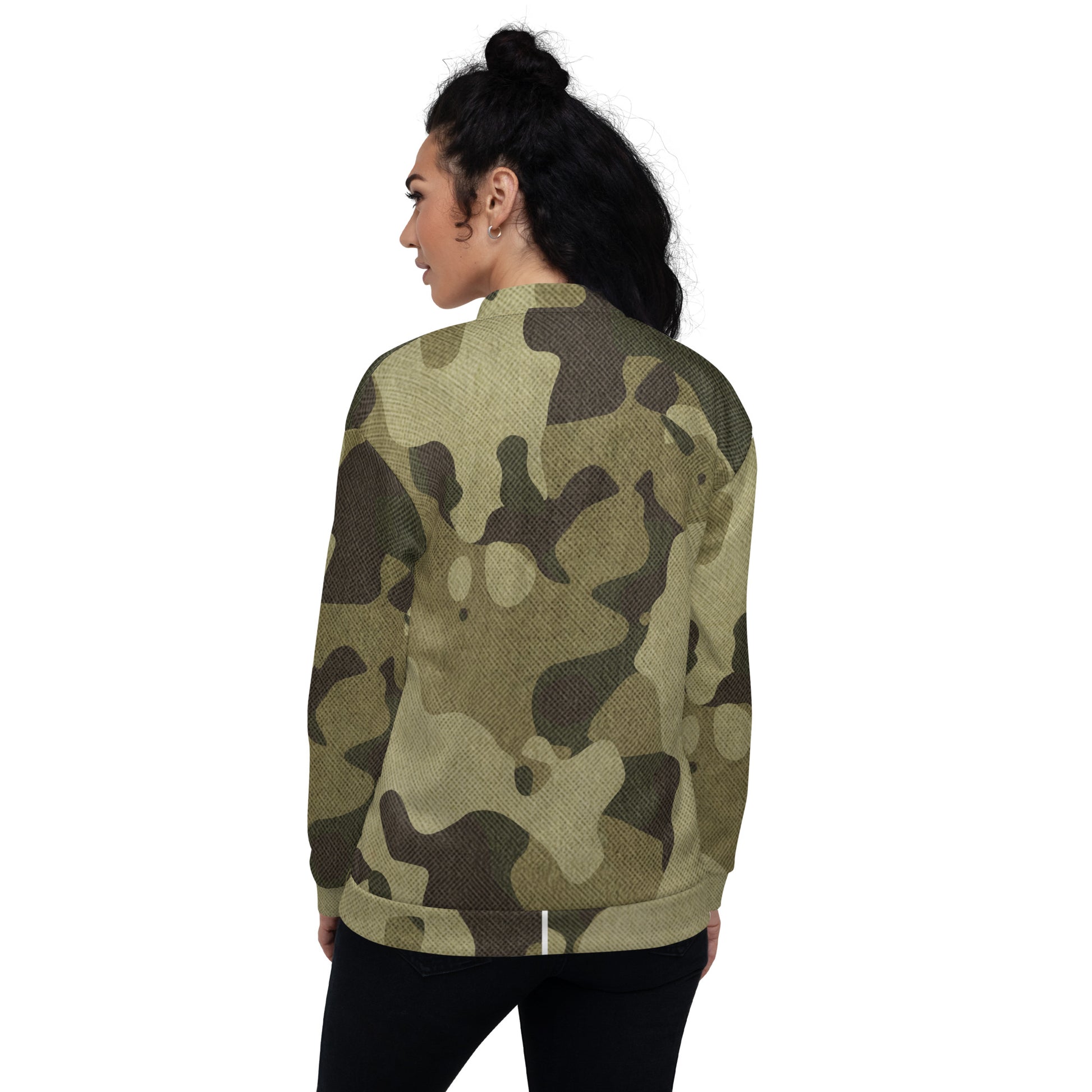 Camo Bomber Jacket | Unisex | Green Fabric Camouflage Camo Colors