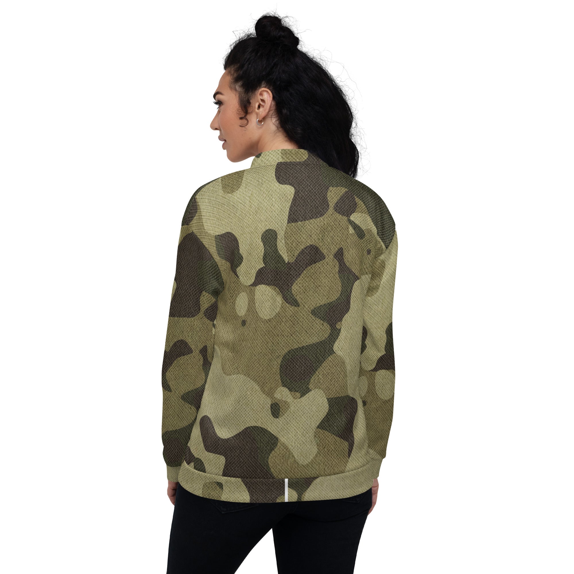 Camo Bomber Jacket | Unisex | Green Fabric Camouflage Camo Colors