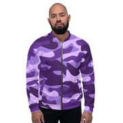 Camo Bomber Jacket | Unisex | Purple, Blue and Mauve Camo Colors