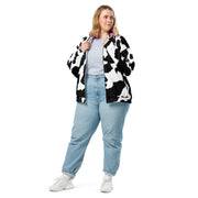 Camo Bomber Jacket | Unisex | Black & White Cow Camouflage Camo Colors