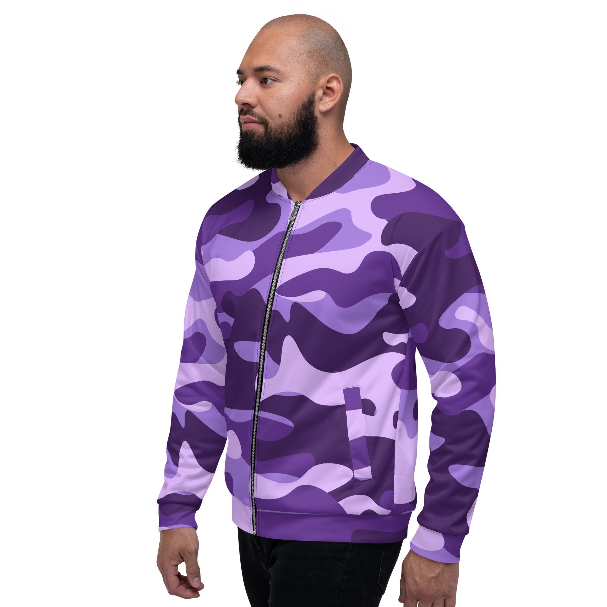Camo Bomber Jacket | Unisex | Purple, Blue and Mauve Camo Colors