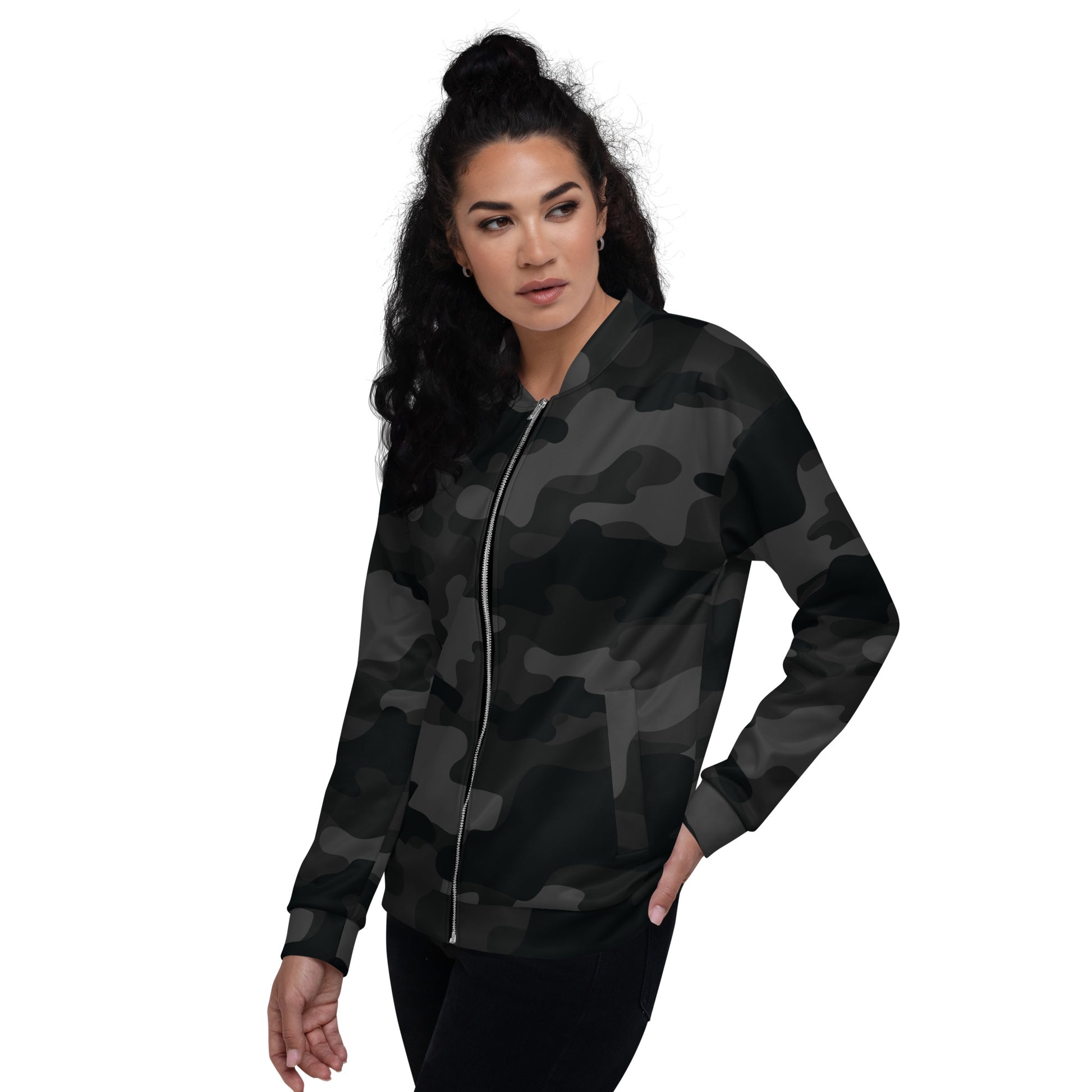 Camo Bomber Jacket | Unisex | Black Camouflage Camo Colors