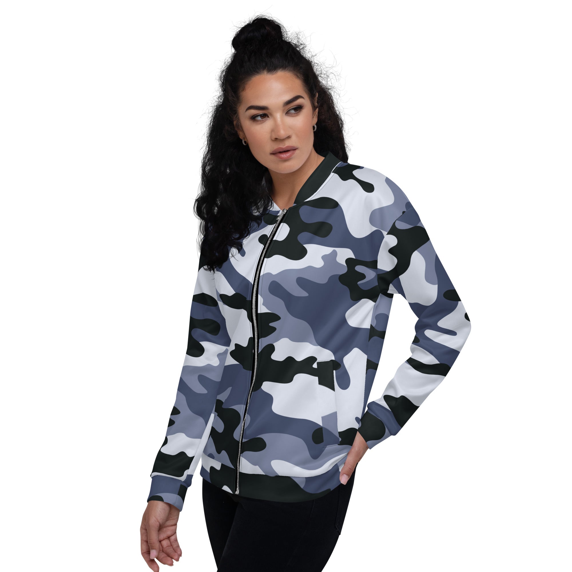 Camo Bomber Jacket | Unisex | Light Blue Camouflage Camo Colors