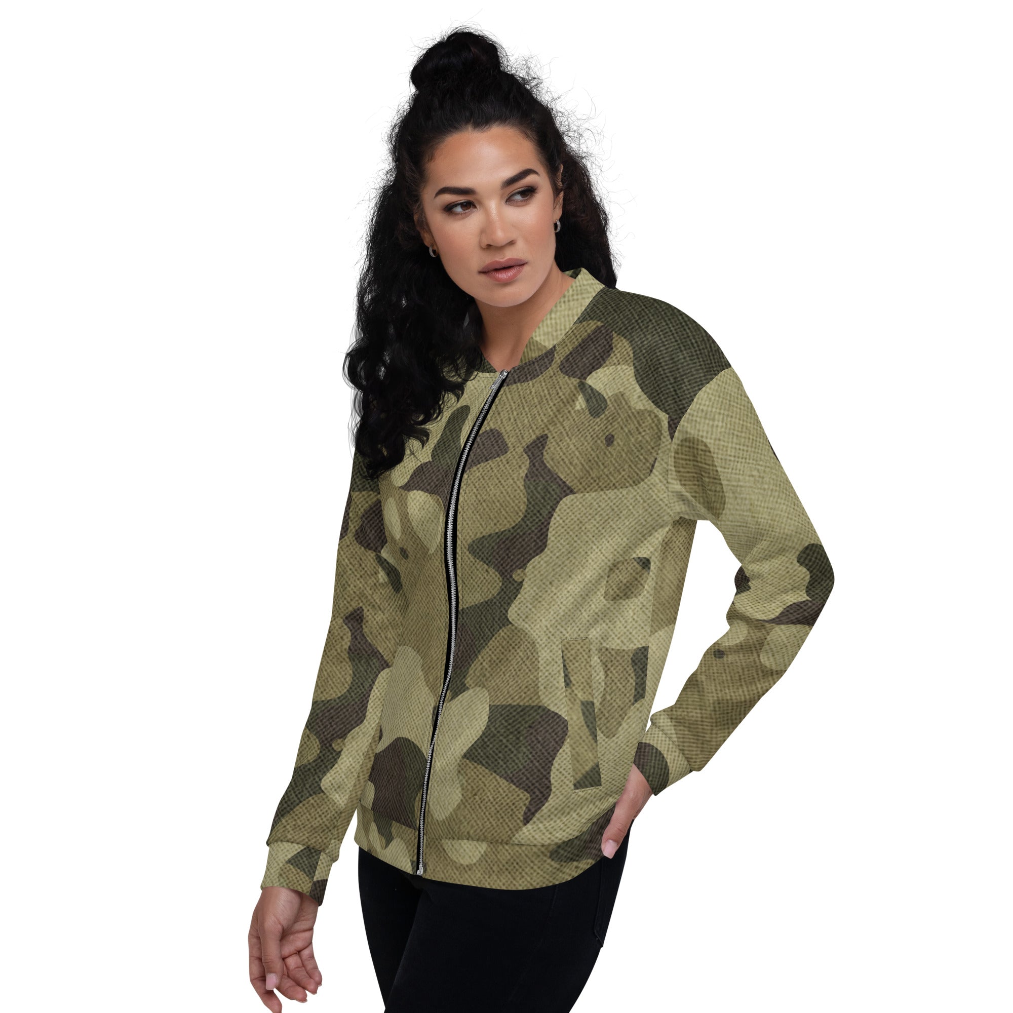 Camo Bomber Jacket | Unisex | Green Fabric Camouflage Camo Colors