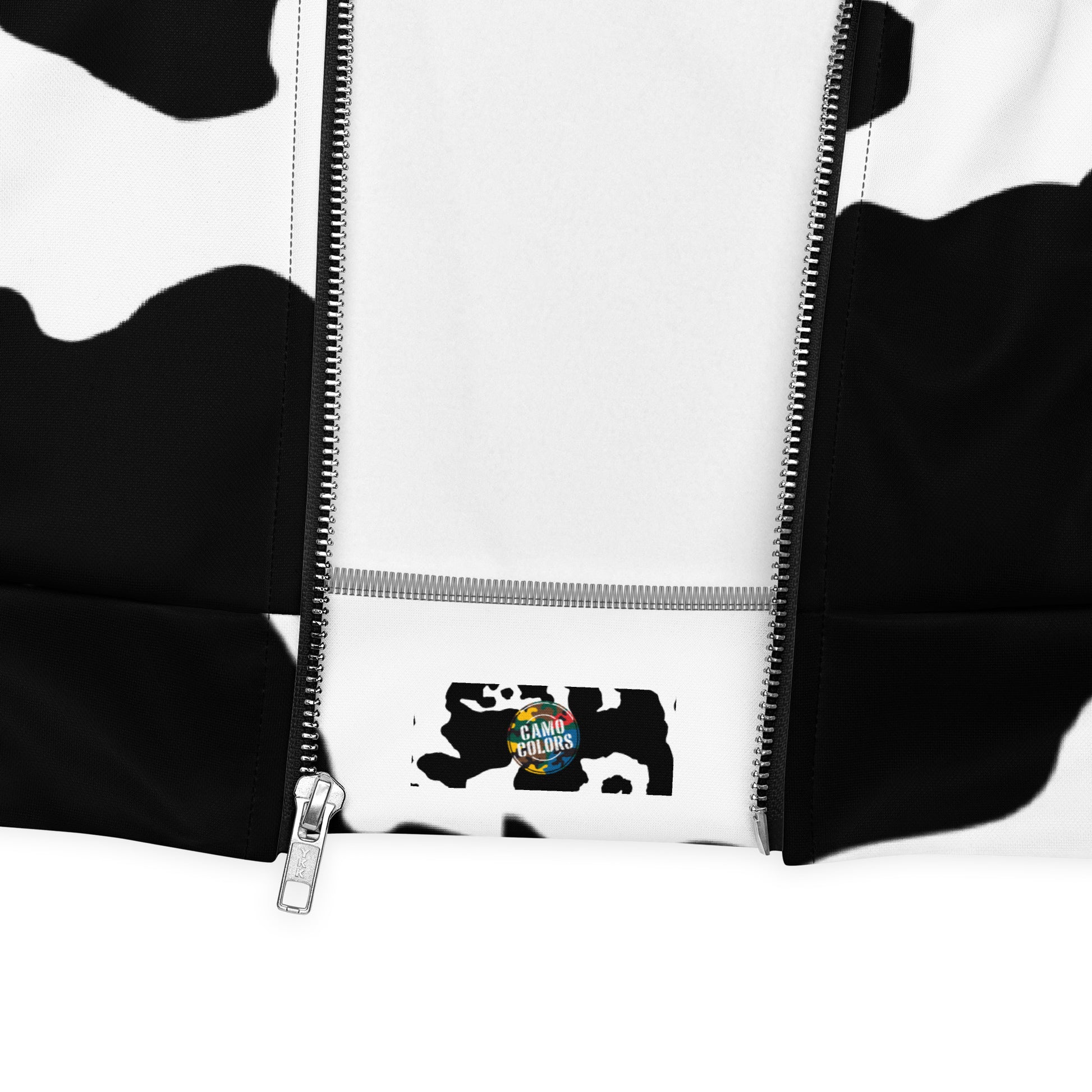 Camo Bomber Jacket | Unisex | Black & White Cow Camouflage Camo Colors
