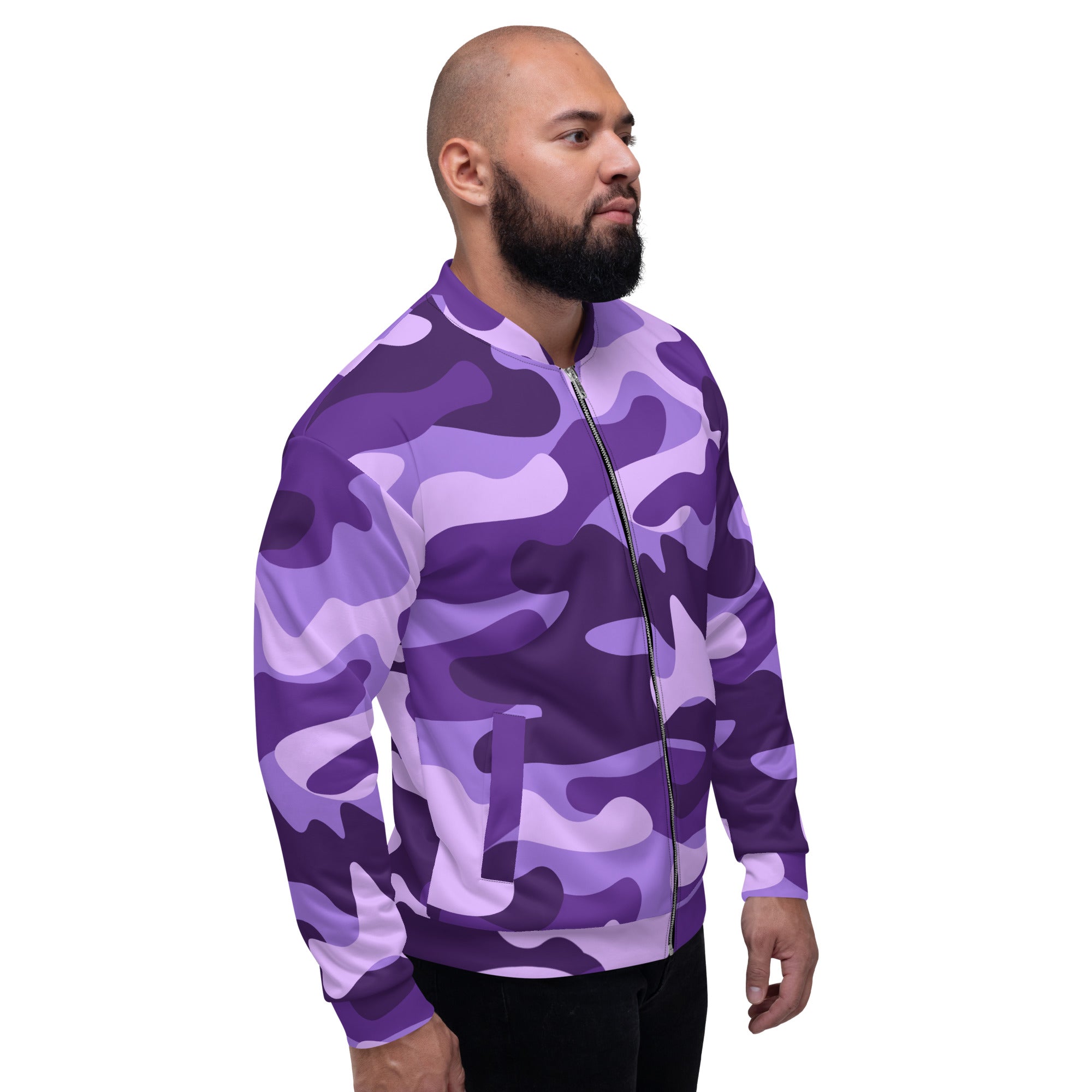 Camo Bomber Jacket | Unisex | Purple, Blue and Mauve Camo Colors