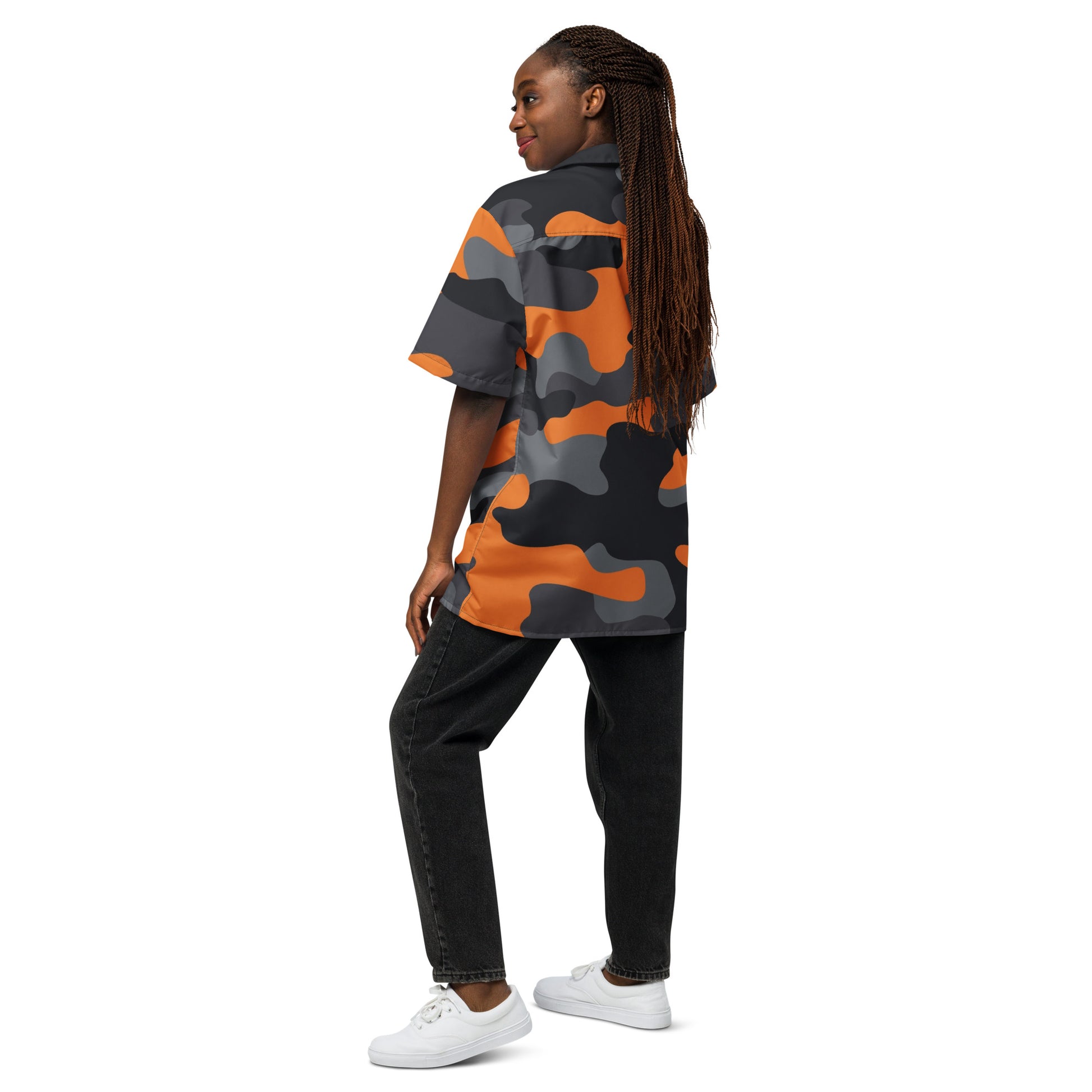 Camo Button Up Shirt | Orange, Black & Gray Camouflage Camo Colors