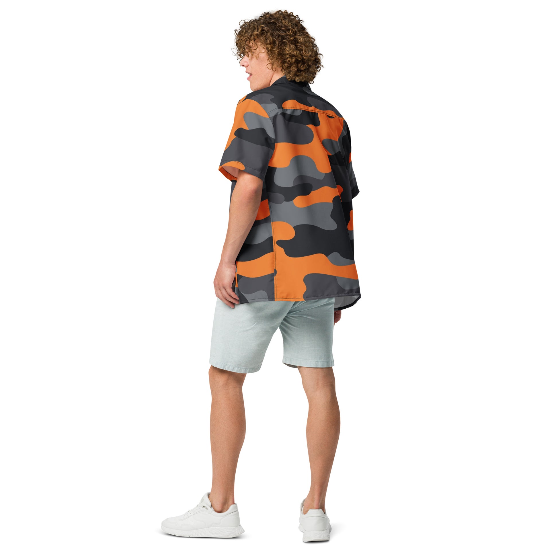 Camo Button Up Shirt | Orange, Black & Gray Camouflage Camo Colors