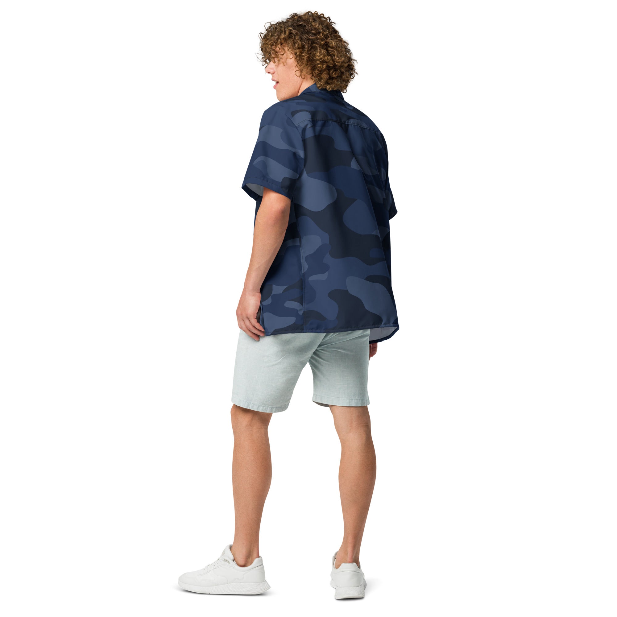 Camo Button Up Shirt | OVERSIZED FIT | Deep Blue Camouflage Camo Colors