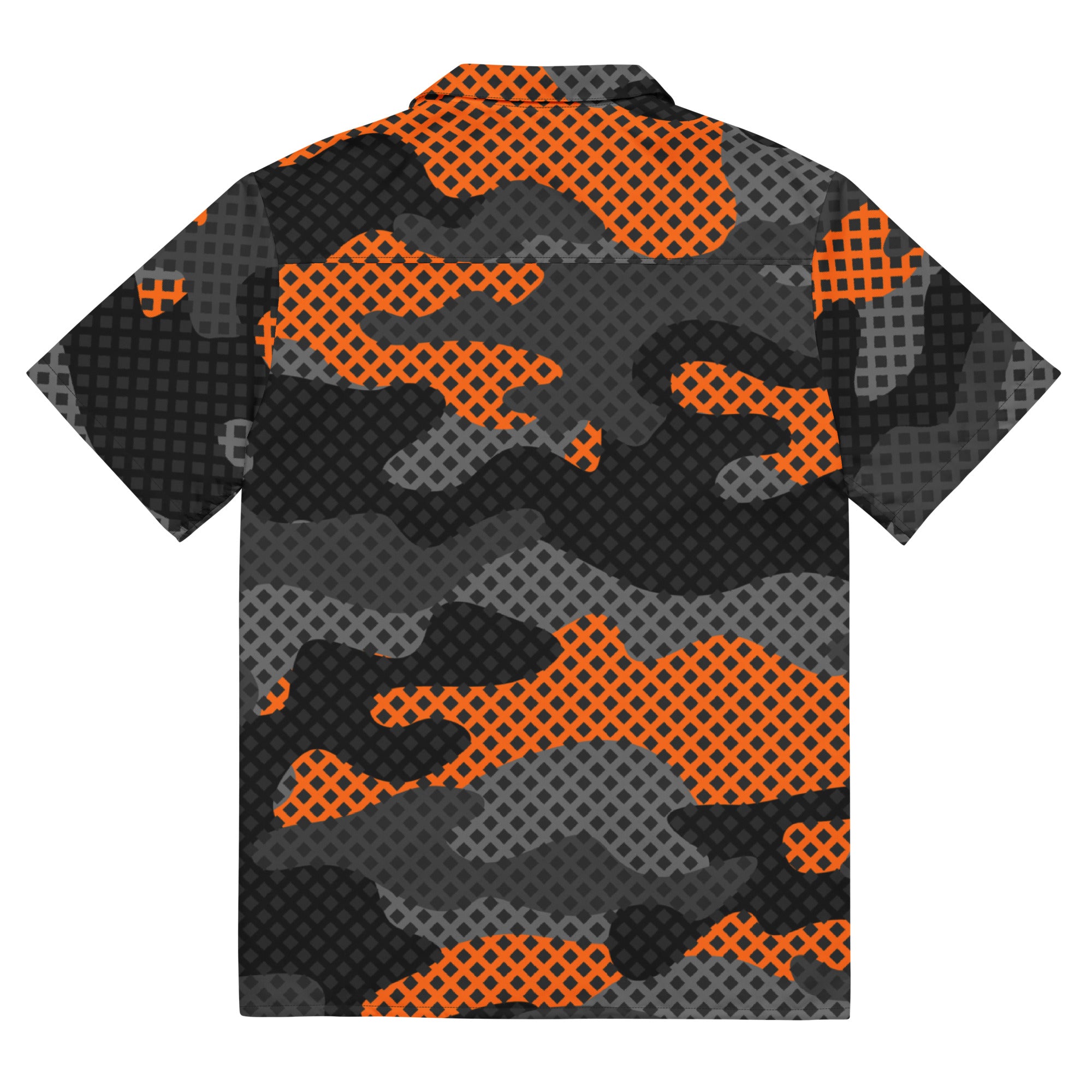 Camo Button Up Shirt | Black & Orange Pixel Camouflage Camo Colors