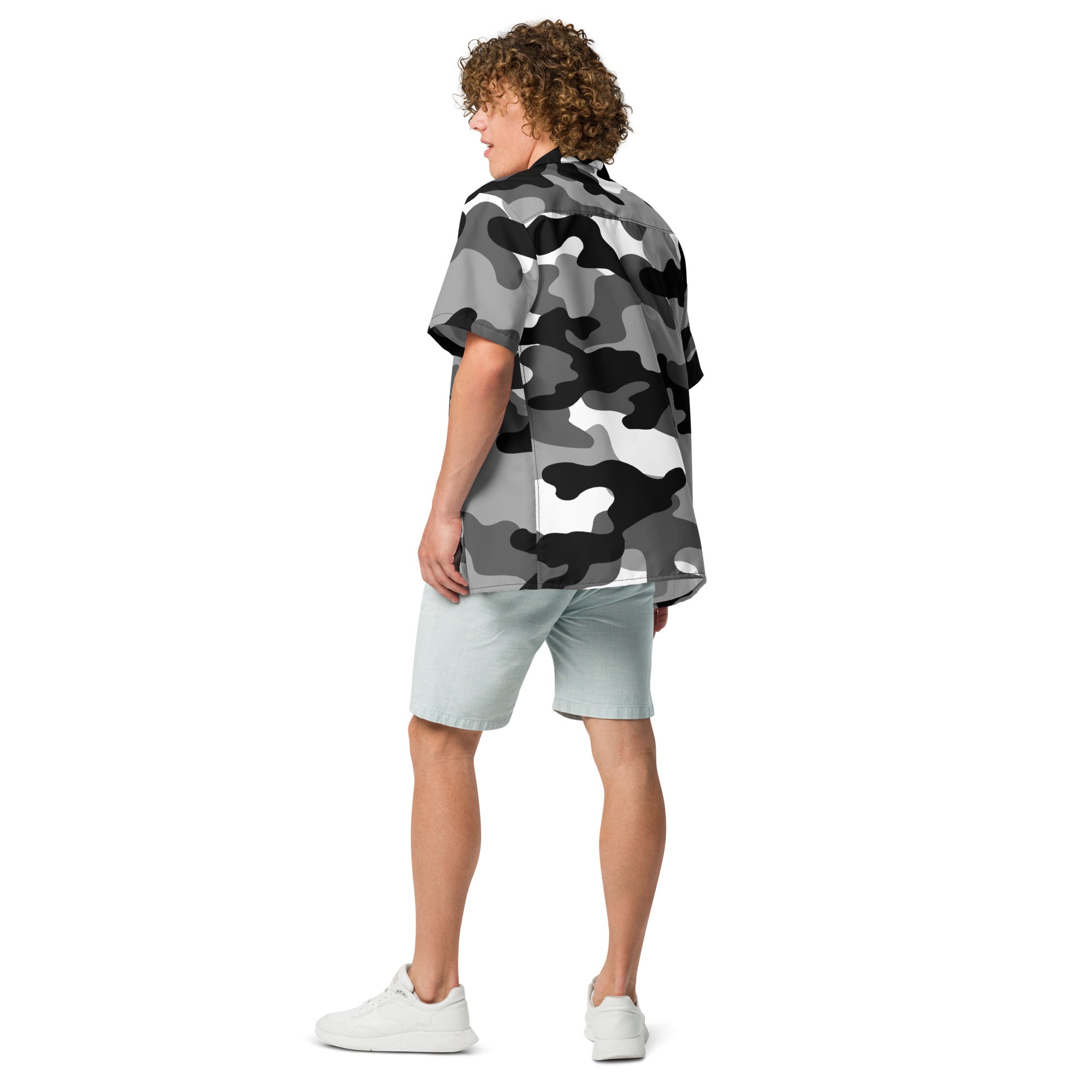 Button Up Shirt | OVERSIZED FIT | Black, White & Gray Camo Camo Colors