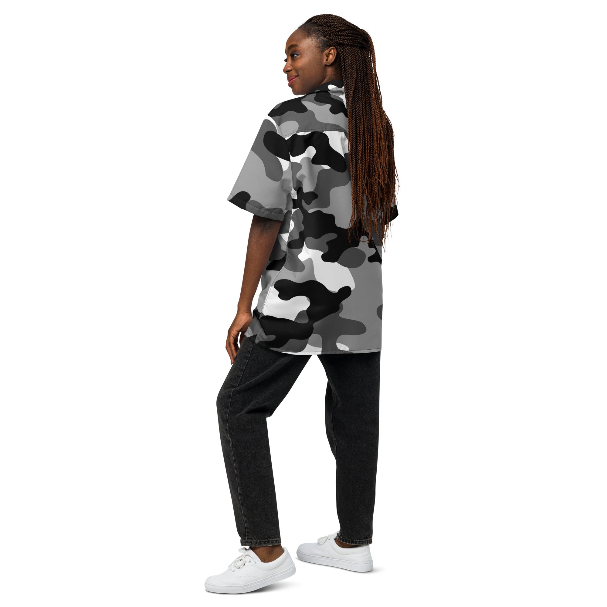 Button Up Shirt | OVERSIZED FIT | Black, White & Gray Camo Camo Colors
