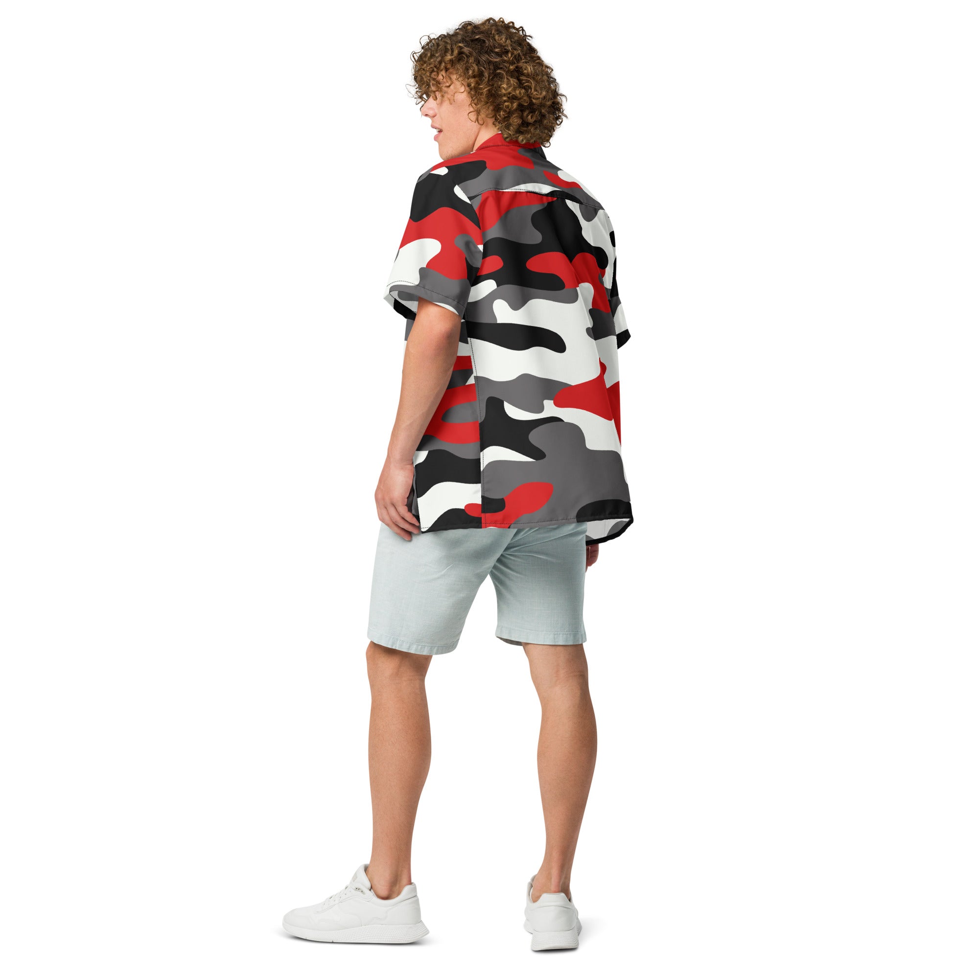Button Up Shirt | OVERSIZED FIT | Red, Black, and White Camouflage Camo Colors