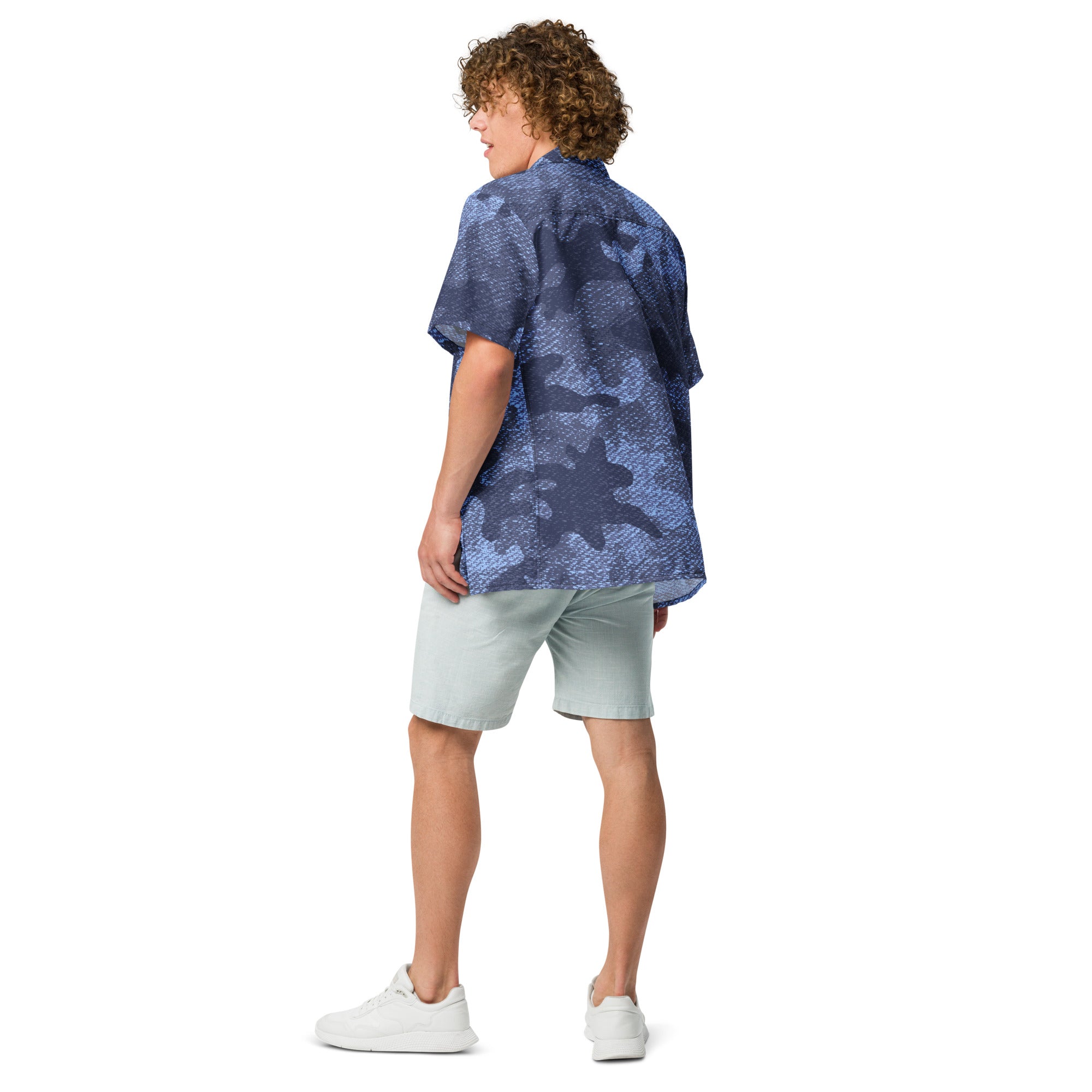 Button Up Shirt | OVERSIZED FIT | Denim Blue Camouflage Camo Colors