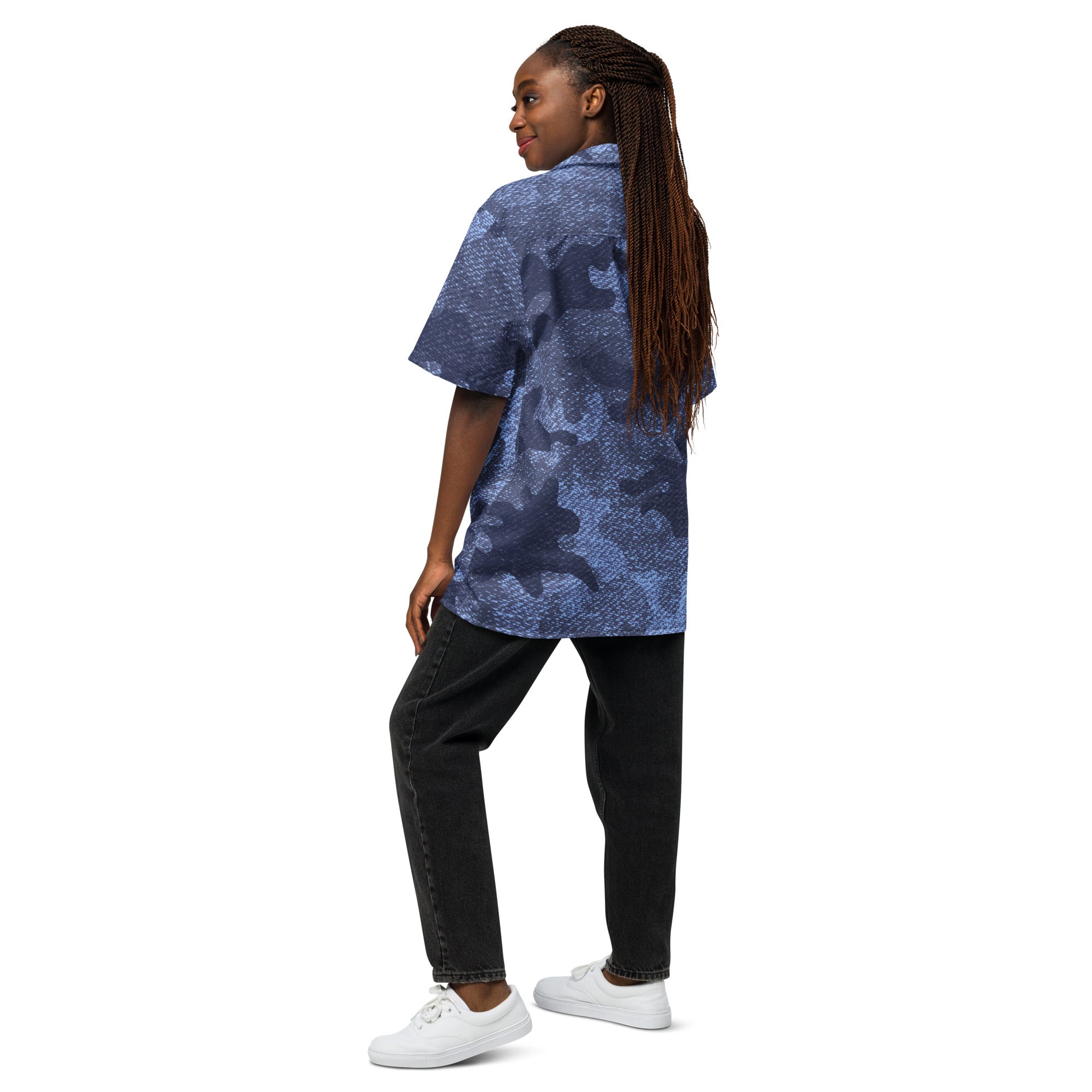 Button Up Shirt | OVERSIZED FIT | Denim Blue Camouflage Camo Colors