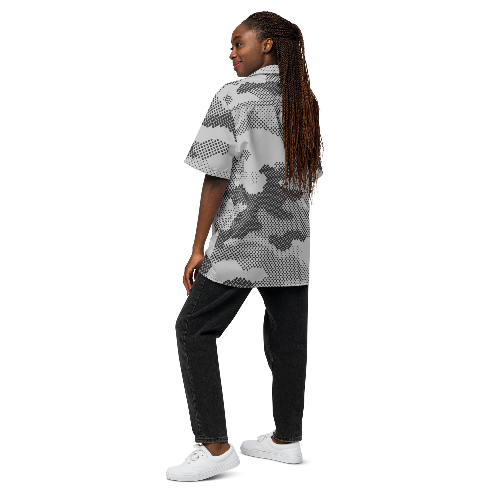 Camo Button Up Shirt | OVERSIZED FIT | Gray Digital Camouflage Camo Colors