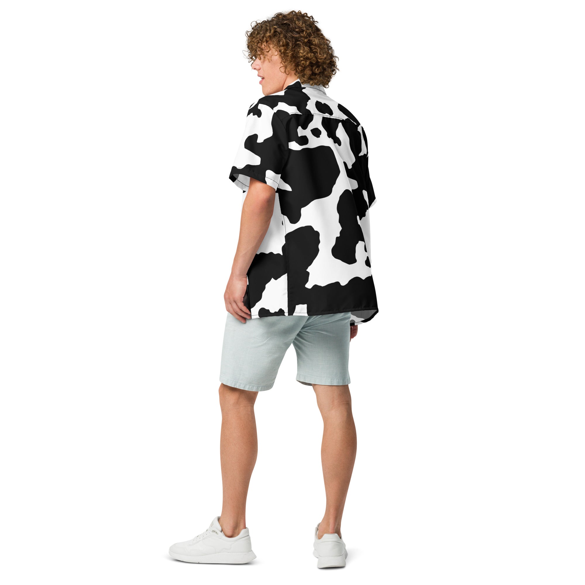 Camo Button Up Shirt | OVERSIZED FIT | Black & White Cow Print Camo Colors