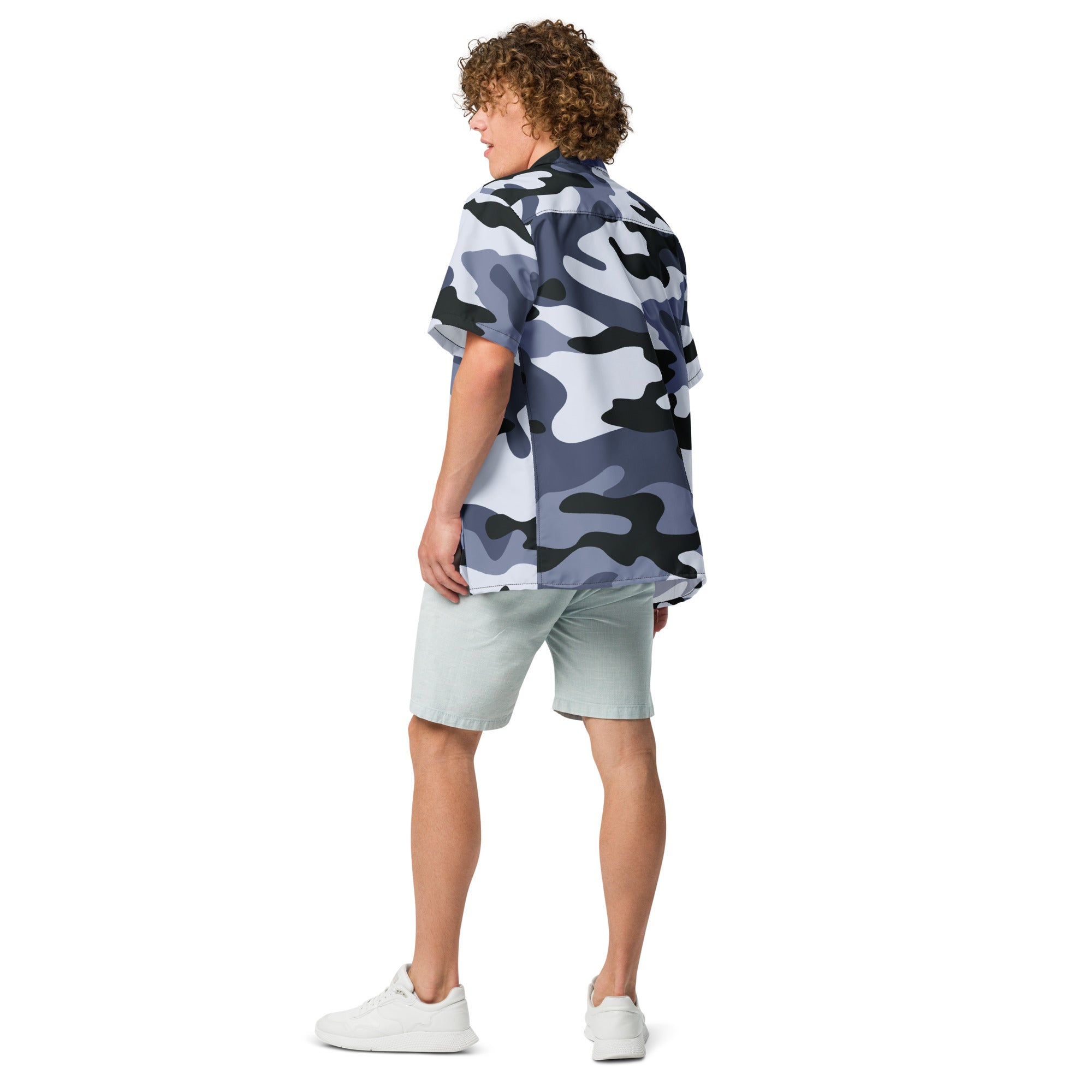 Camo Button Up Shirt | OVERSIZED FIT | Light Blue Camouflage Camo Colors