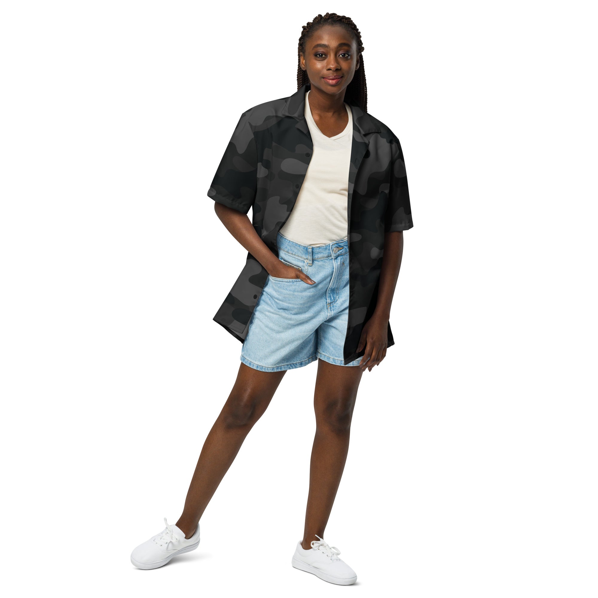 Camo Button Up Shirt | OVERSIZED FIT | Black Camouflage Camo Colors