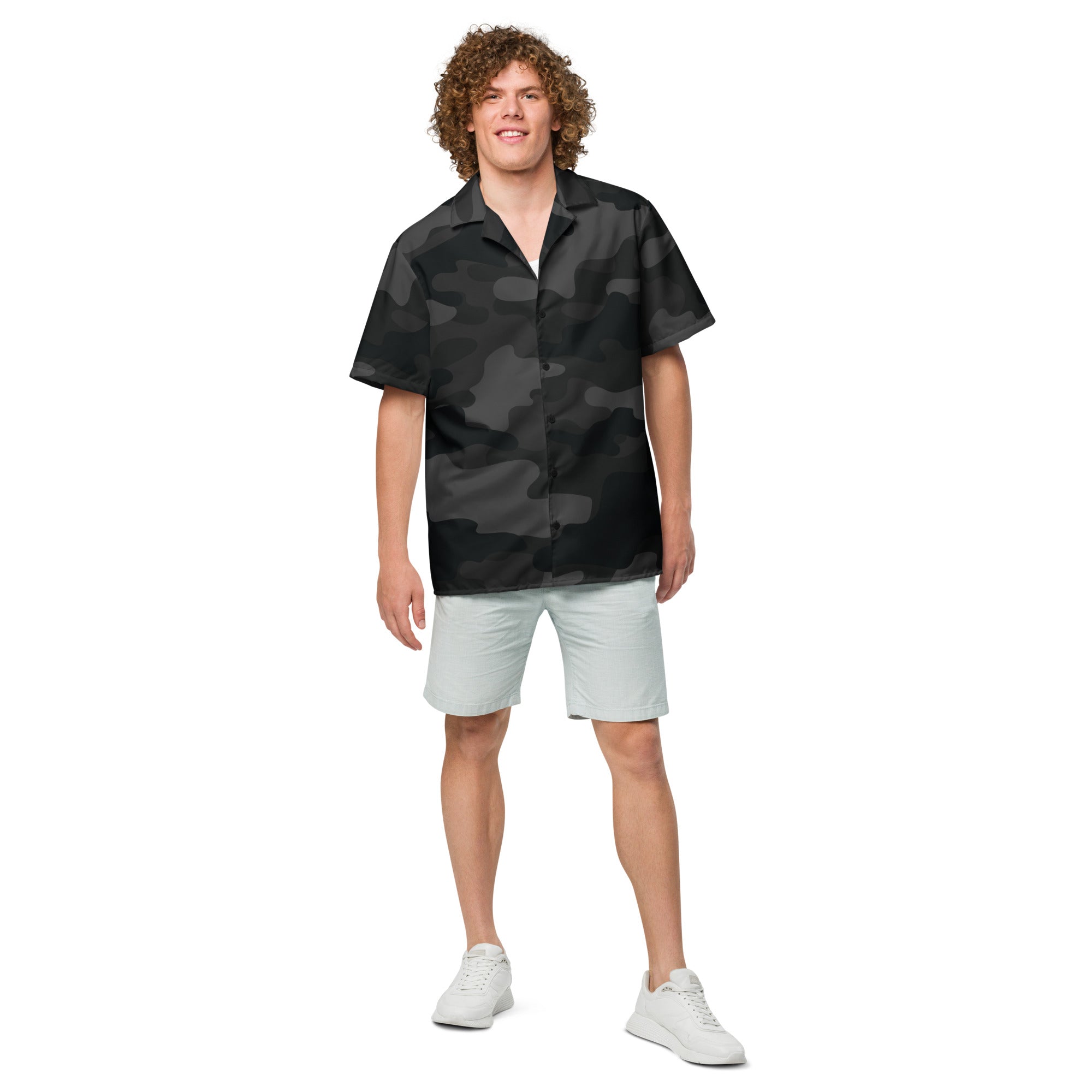 Camo Button Up Shirt | OVERSIZED FIT | Black Camouflage Camo Colors