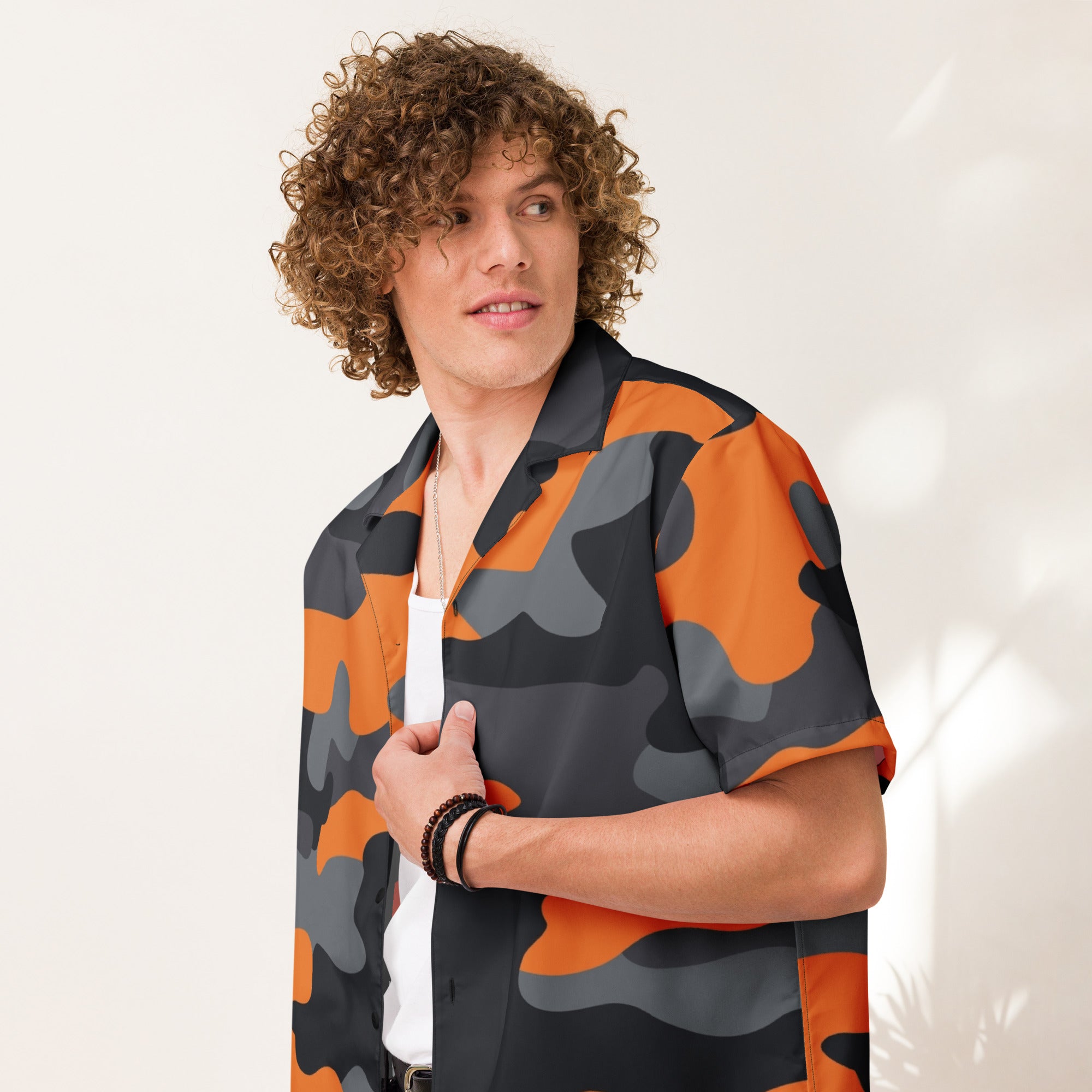 Camo Button Up Shirt | Orange, Black & Gray Camouflage Camo Colors