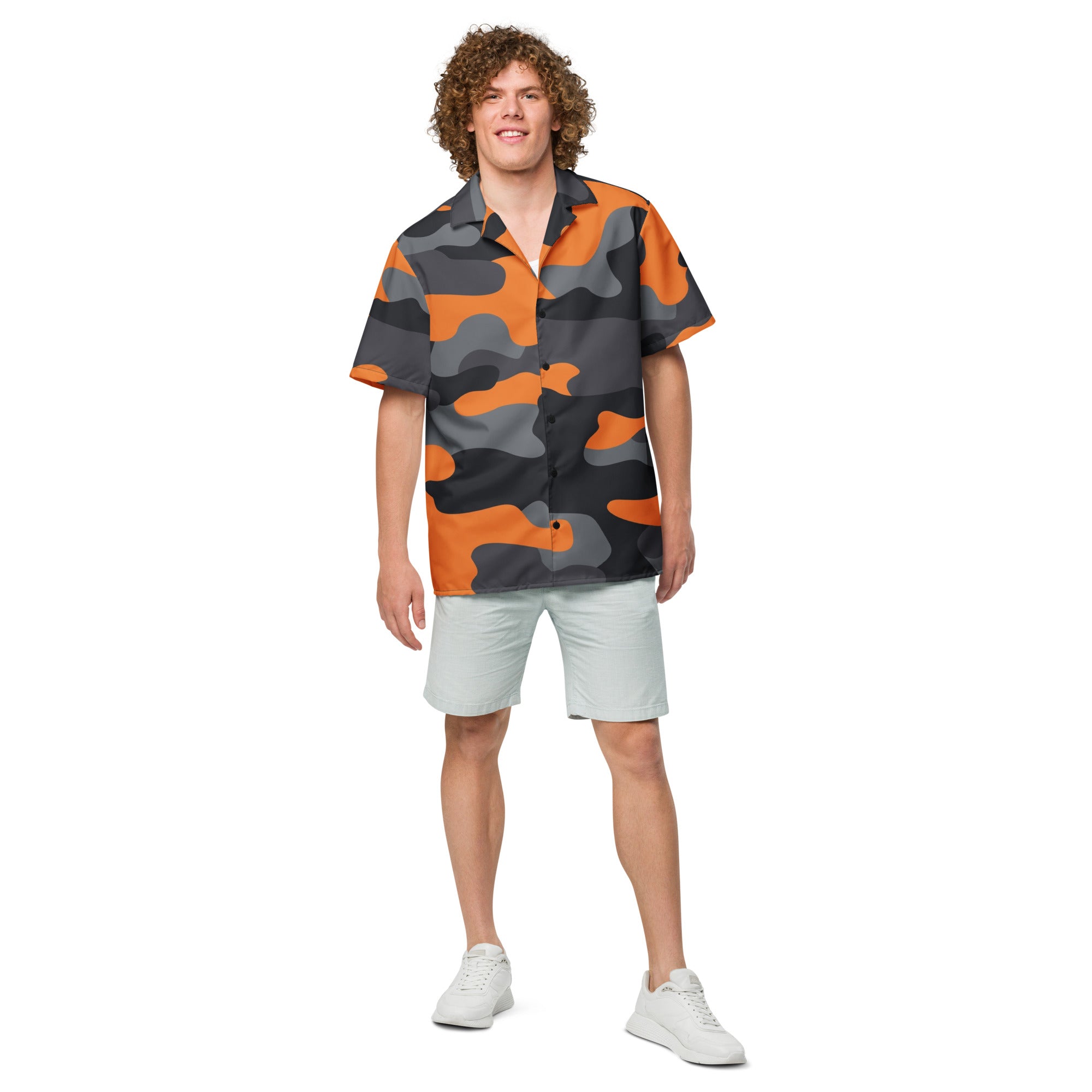 Camo Button Up Shirt | Orange, Black & Gray Camouflage Camo Colors