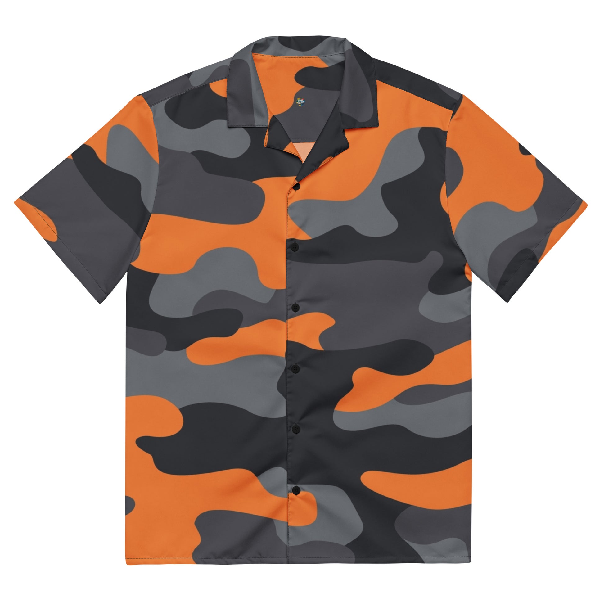 Camo Button Up Shirt | Orange, Black & Gray Camouflage Camo Colors