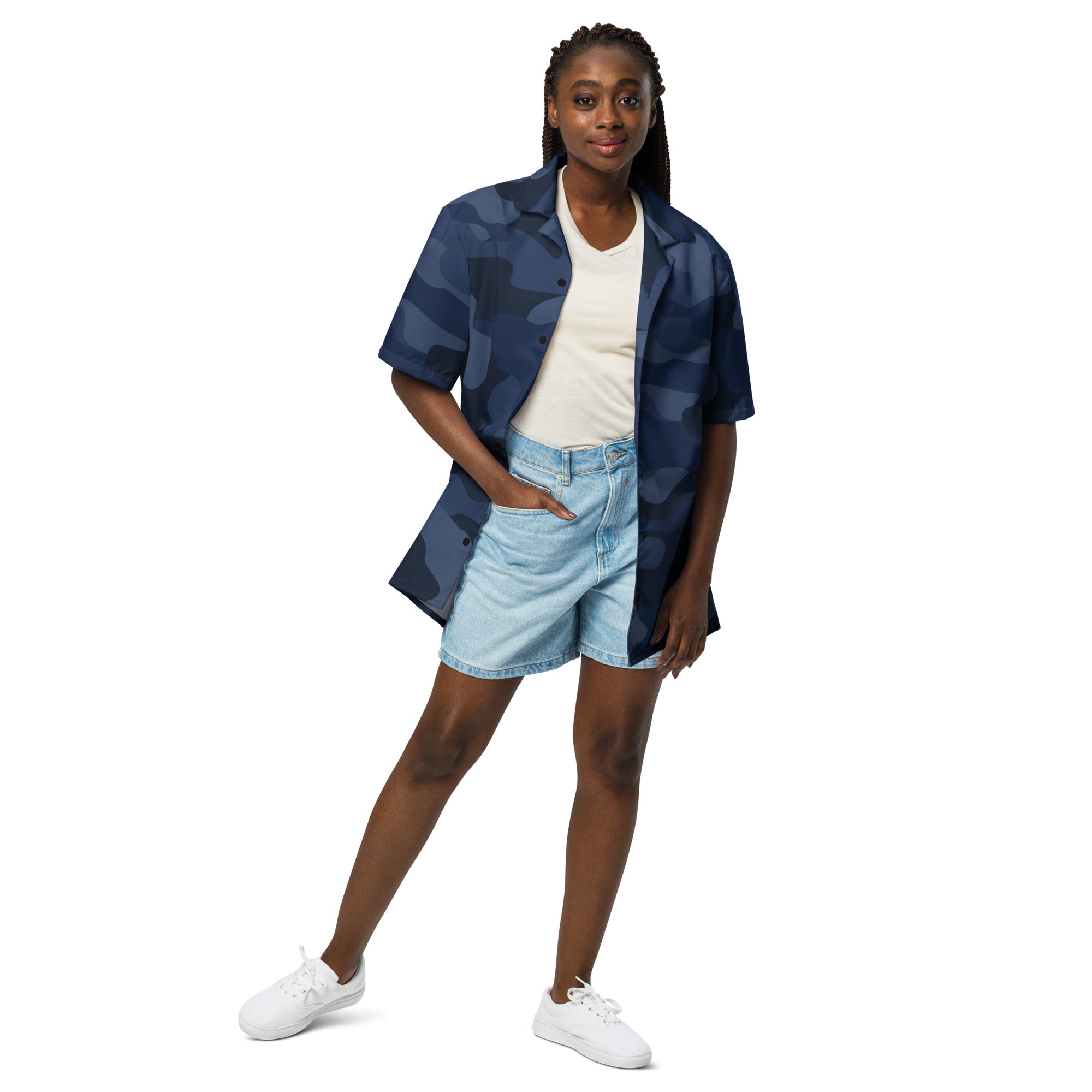 Camo Button Up Shirt | OVERSIZED FIT | Deep Blue Camouflage Camo Colors