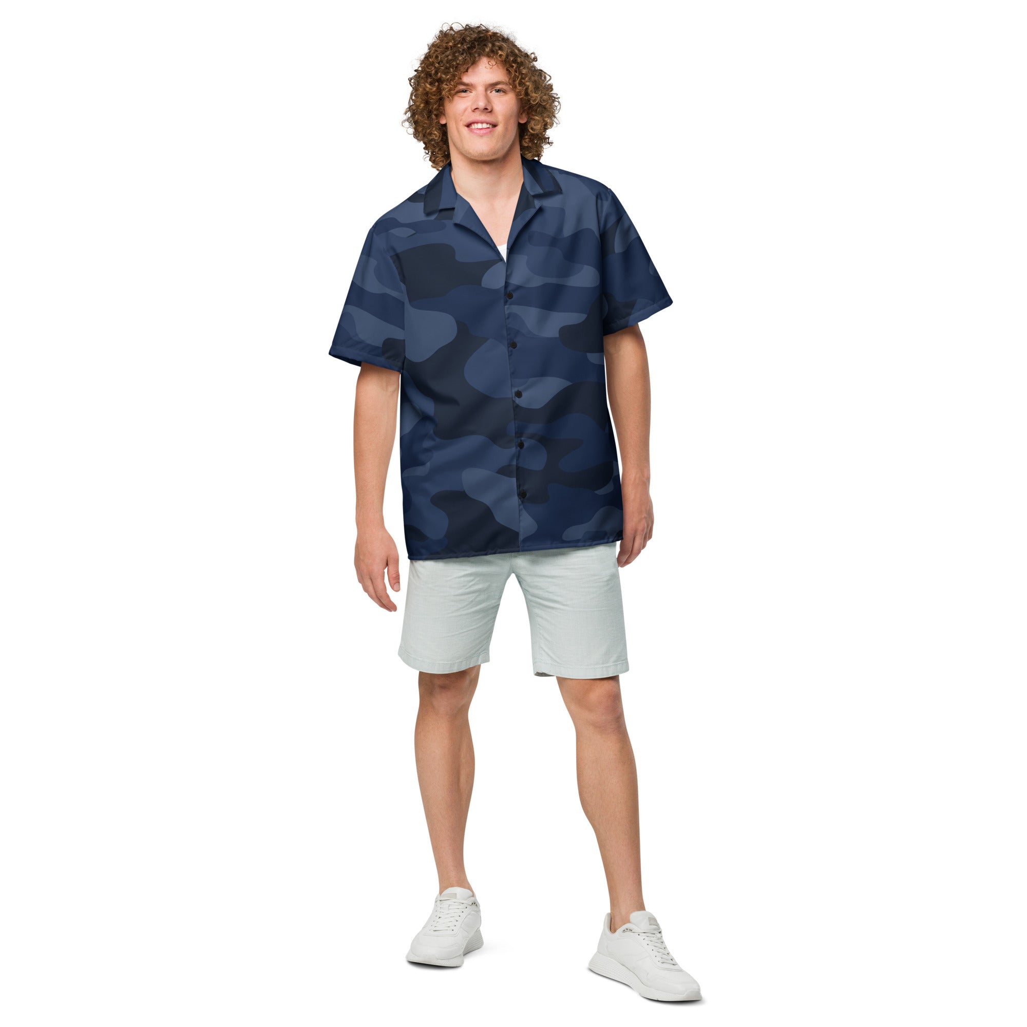Camo Button Up Shirt | OVERSIZED FIT | Deep Blue Camouflage Camo Colors