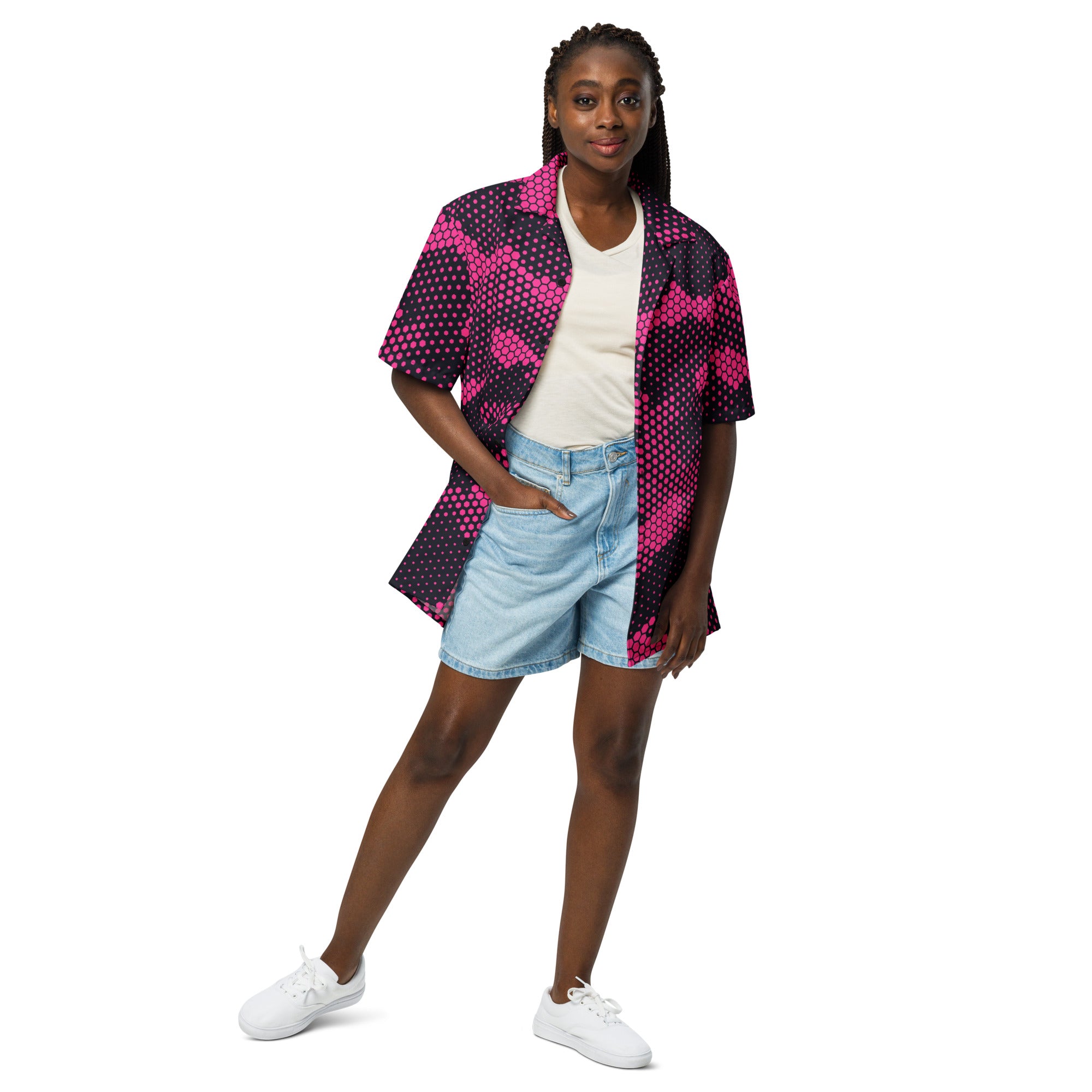 Camo Button Up Shirt | Pink Digital Dotted Camouflage Camo Colors