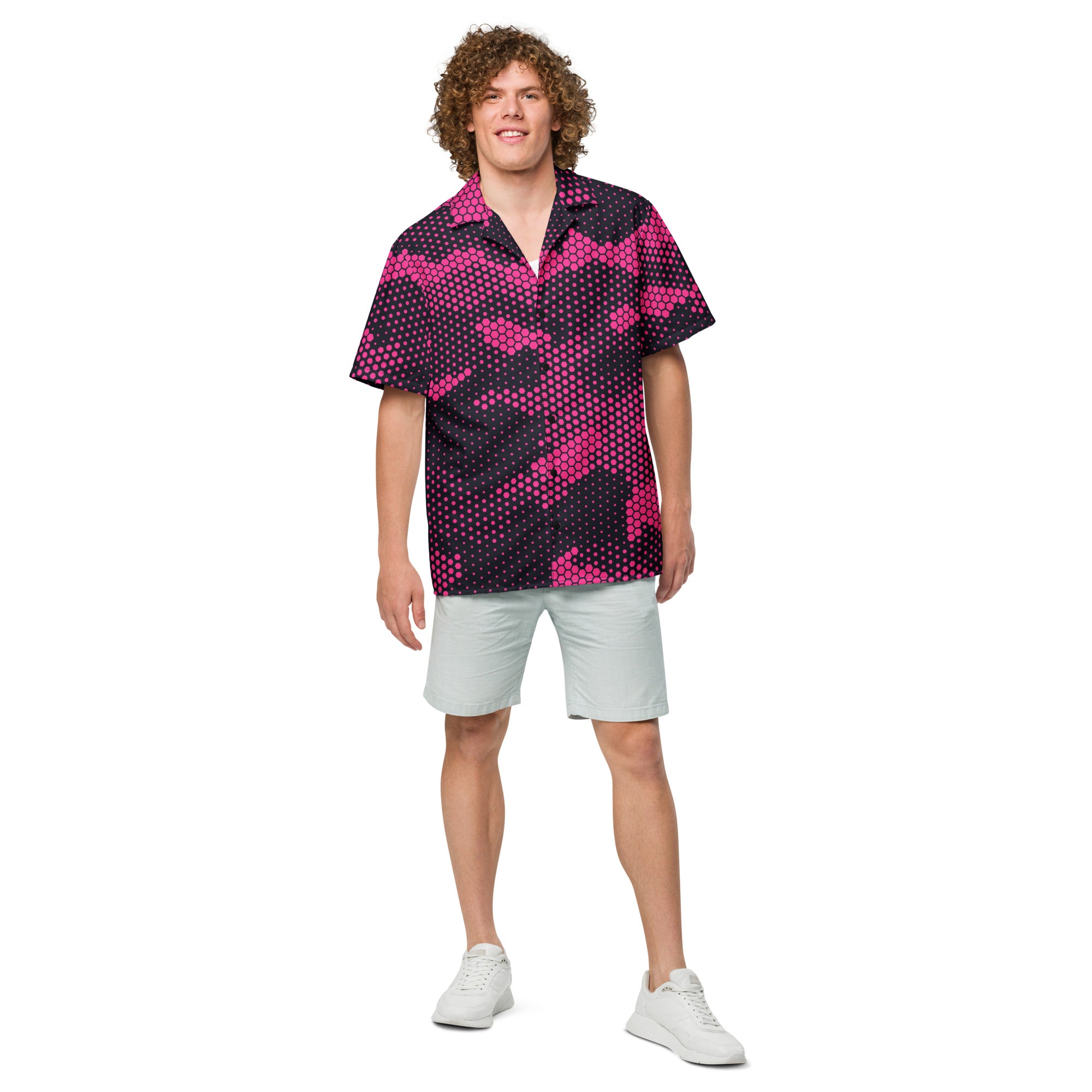 Camo Button Up Shirt | Pink Digital Dotted Camouflage Camo Colors