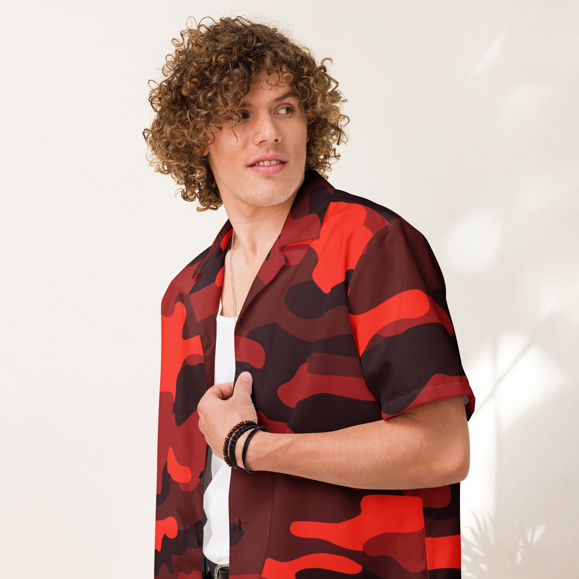 Button Up Shirt | OVERSIZED FIT | Scarlet Red & Black Camo Camo Colors