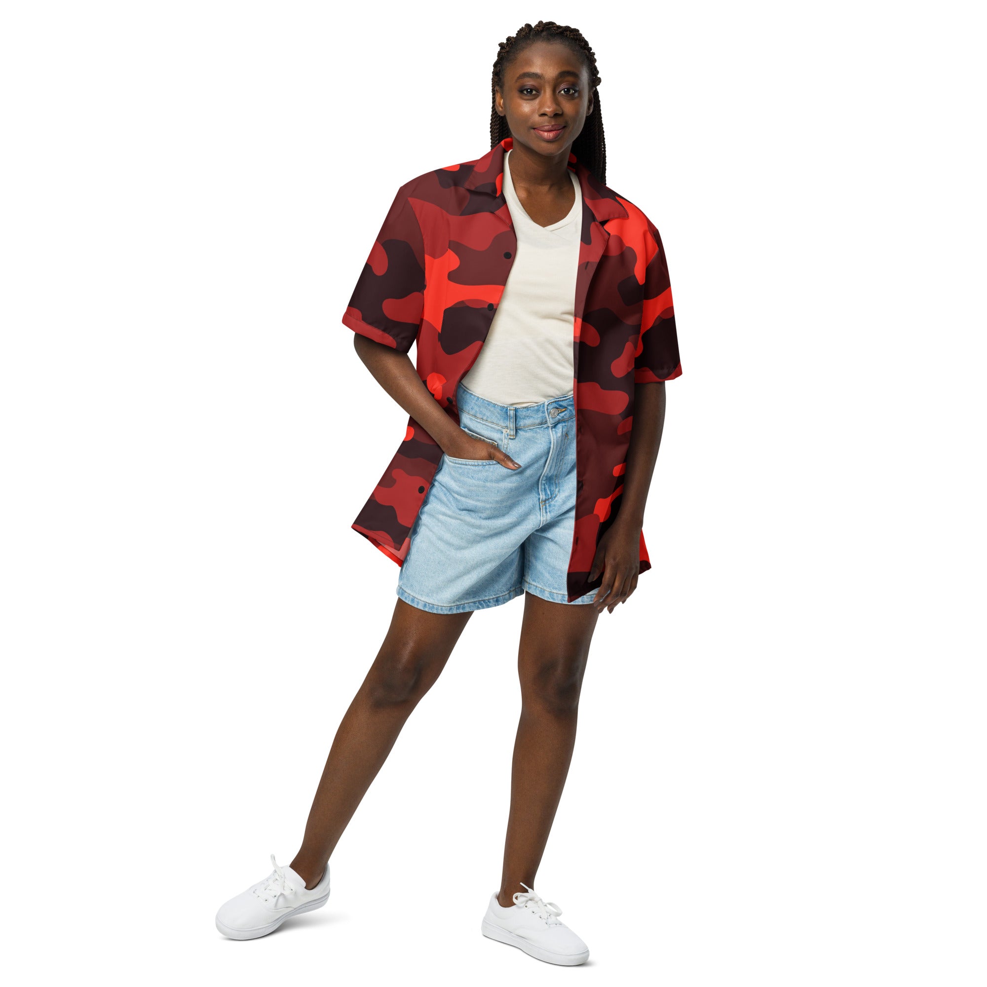 Button Up Shirt | OVERSIZED FIT | Scarlet Red & Black Camo Camo Colors