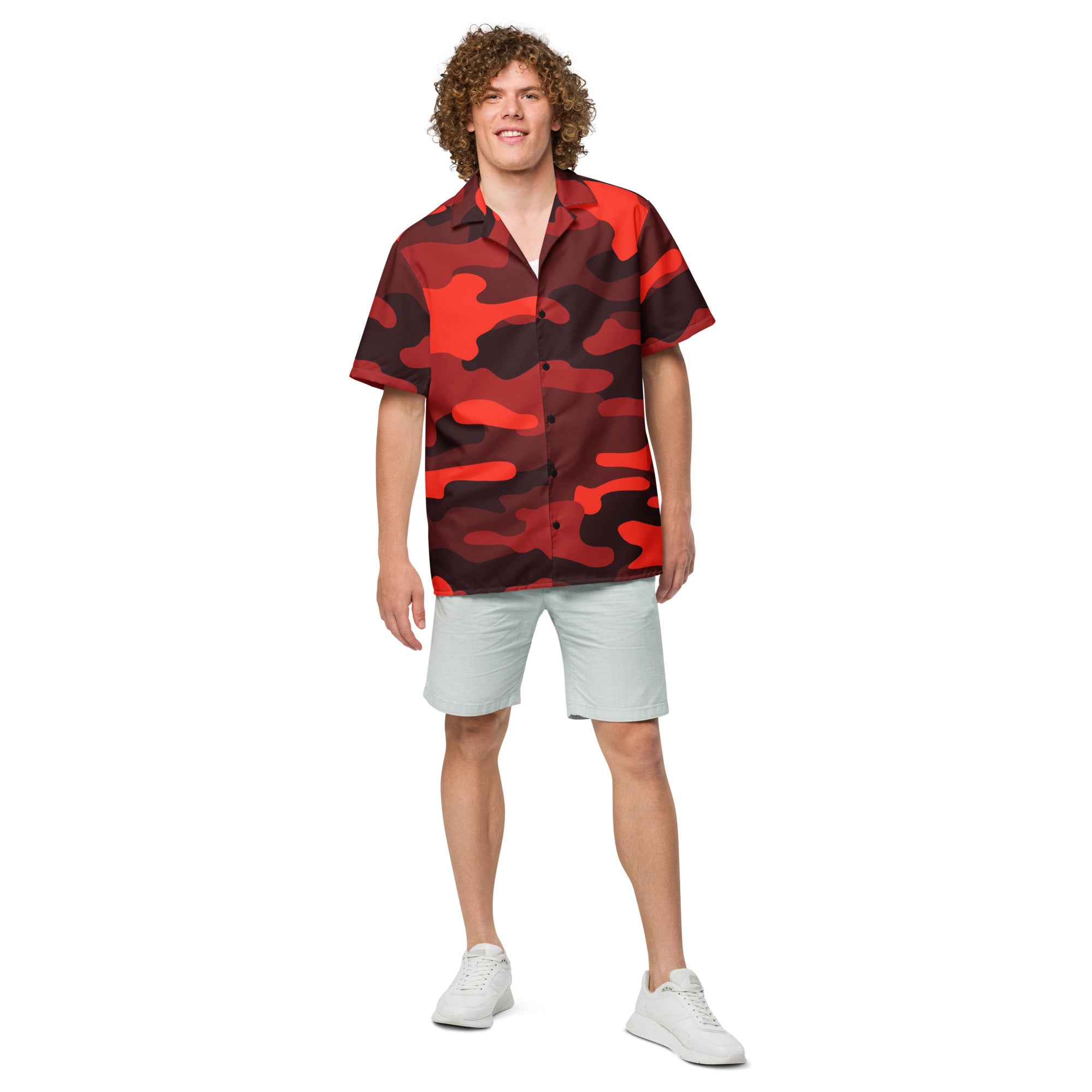 Button Up Shirt | OVERSIZED FIT | Scarlet Red & Black Camo Camo Colors