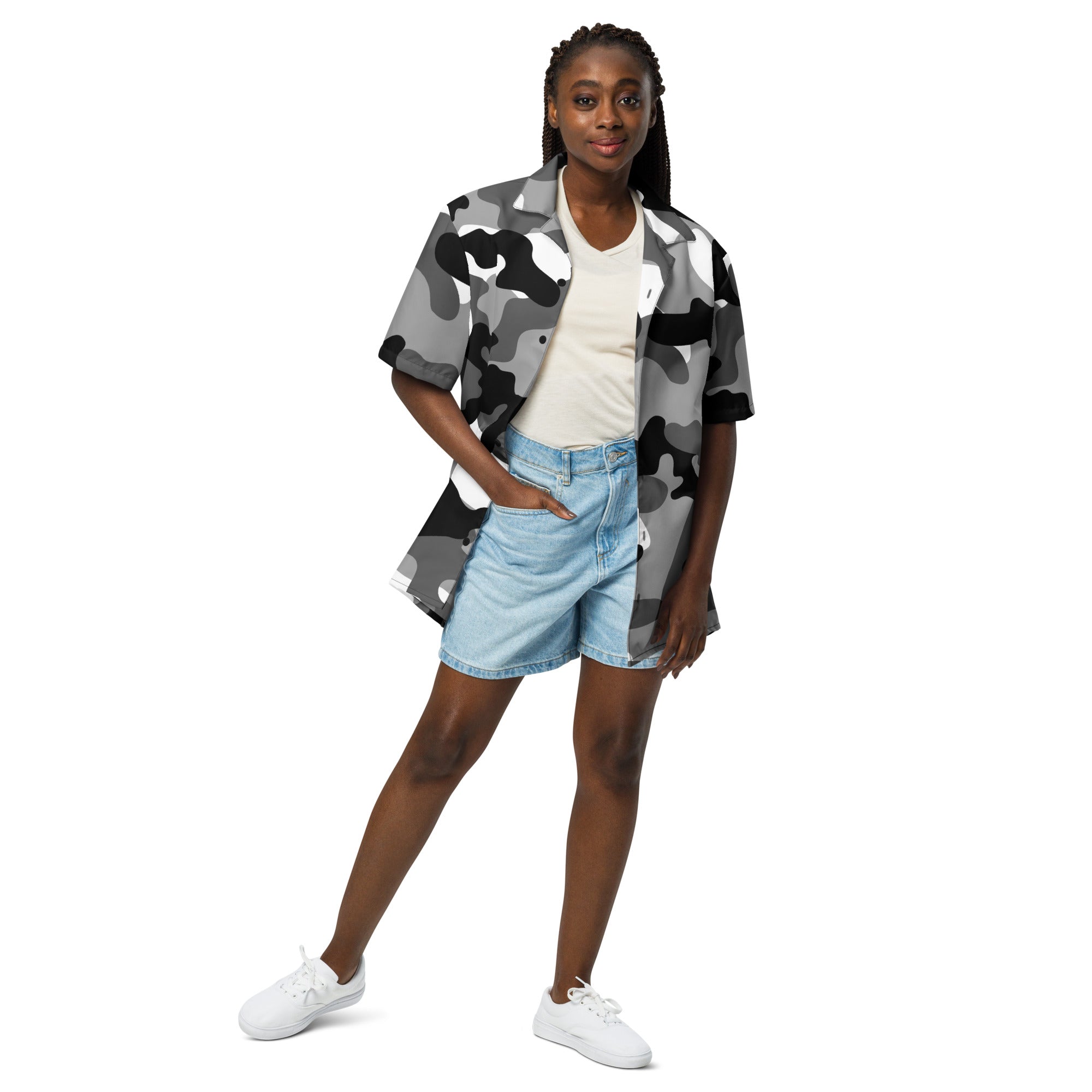 Button Up Shirt | OVERSIZED FIT | Black, White & Gray Camo Camo Colors