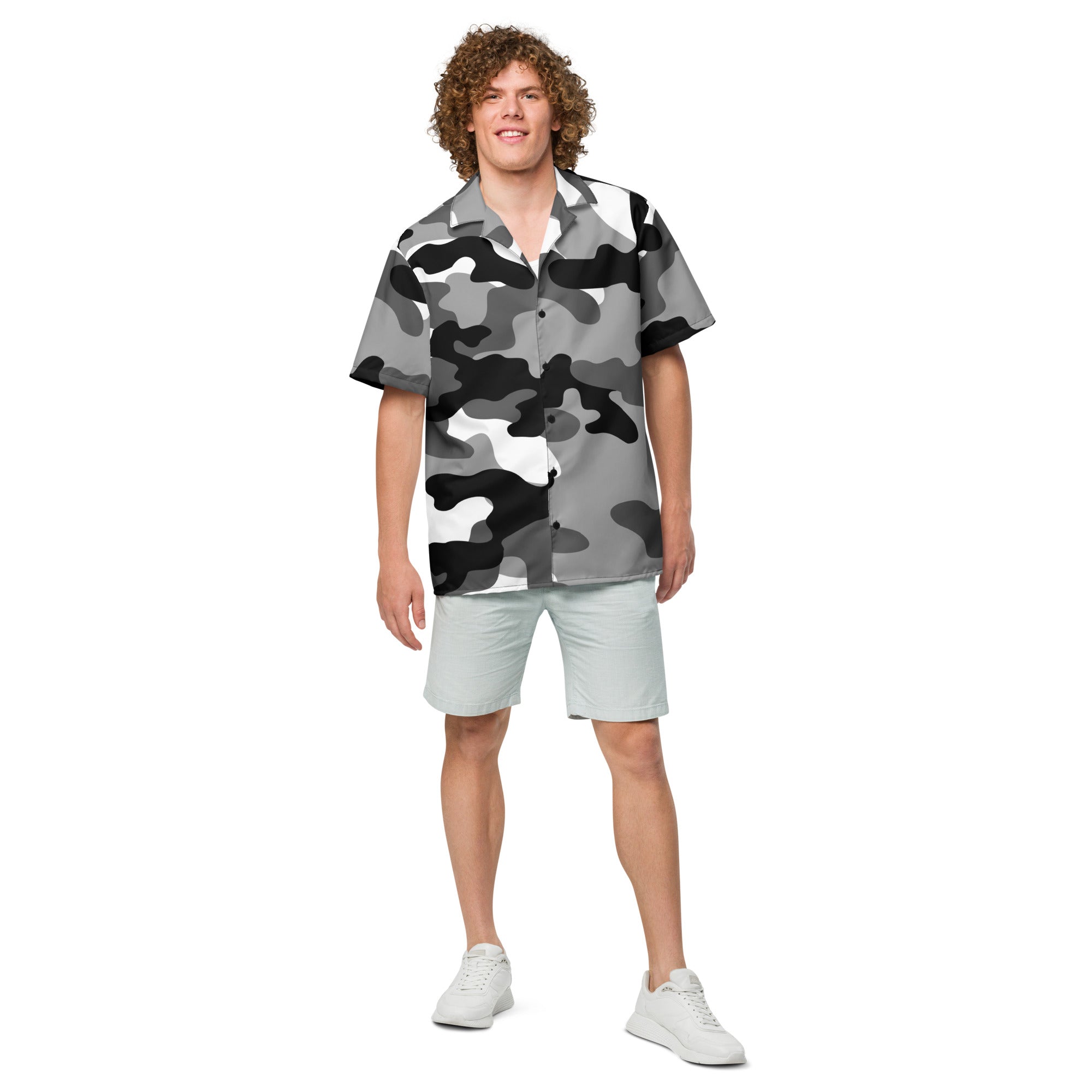 Button Up Shirt | OVERSIZED FIT | Black, White & Gray Camo Camo Colors
