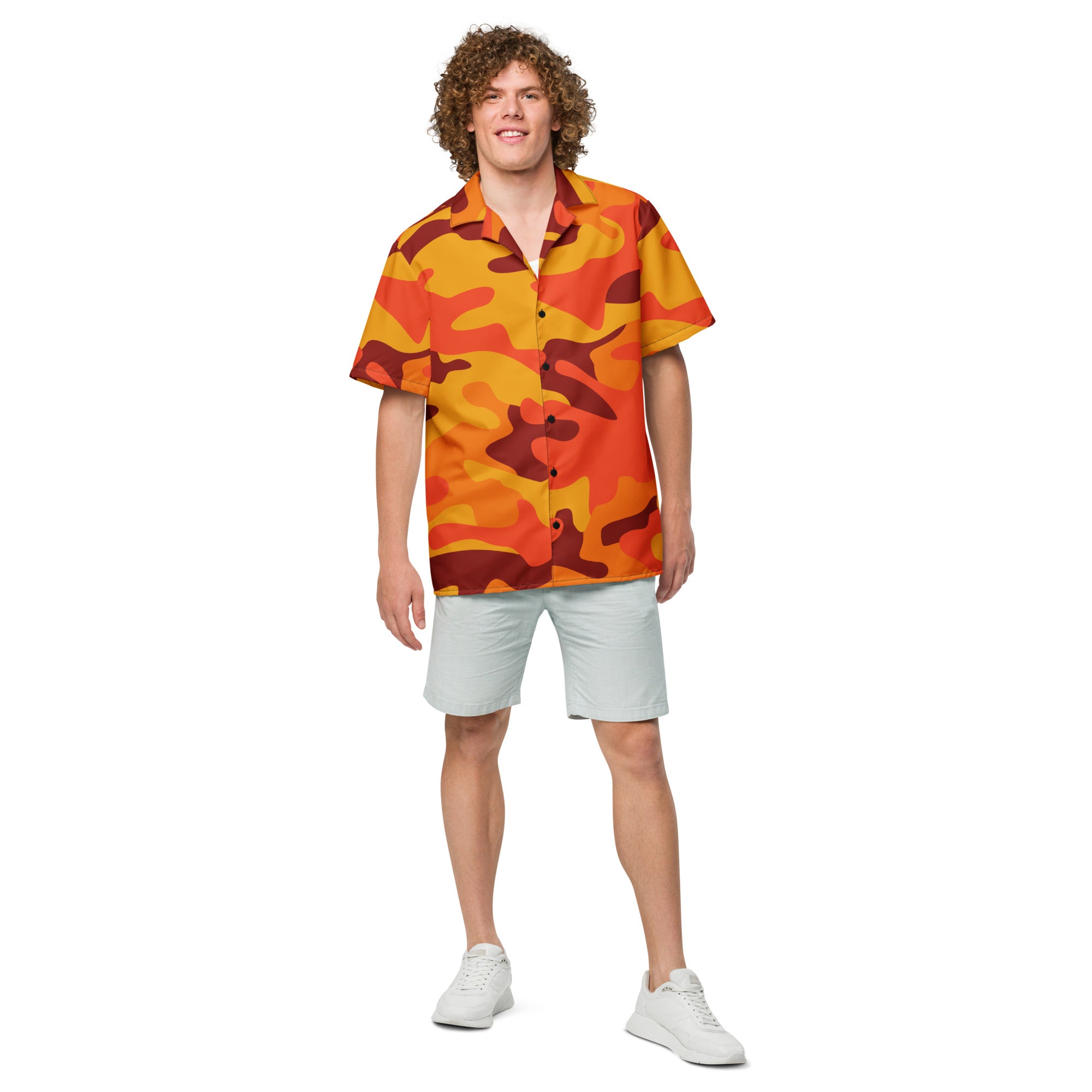 Button Up Shirt | OVERSIZED FIT | Orange & Red Camouflage Camo Colors