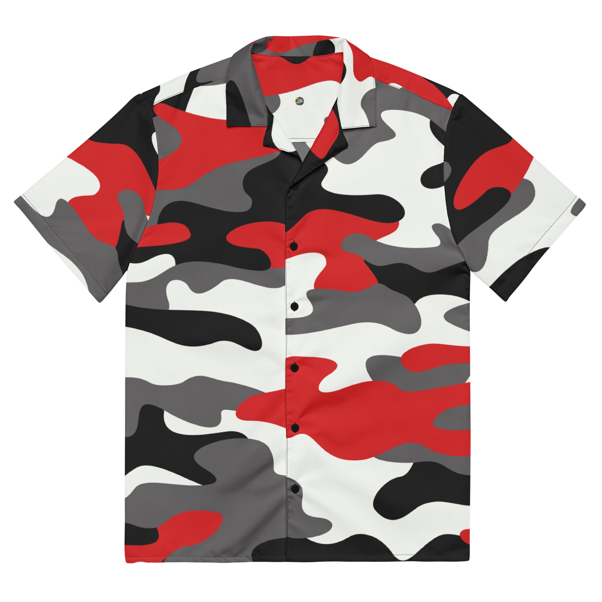 Button Up Shirt | OVERSIZED FIT | Red, Black, and White Camouflage Camo Colors