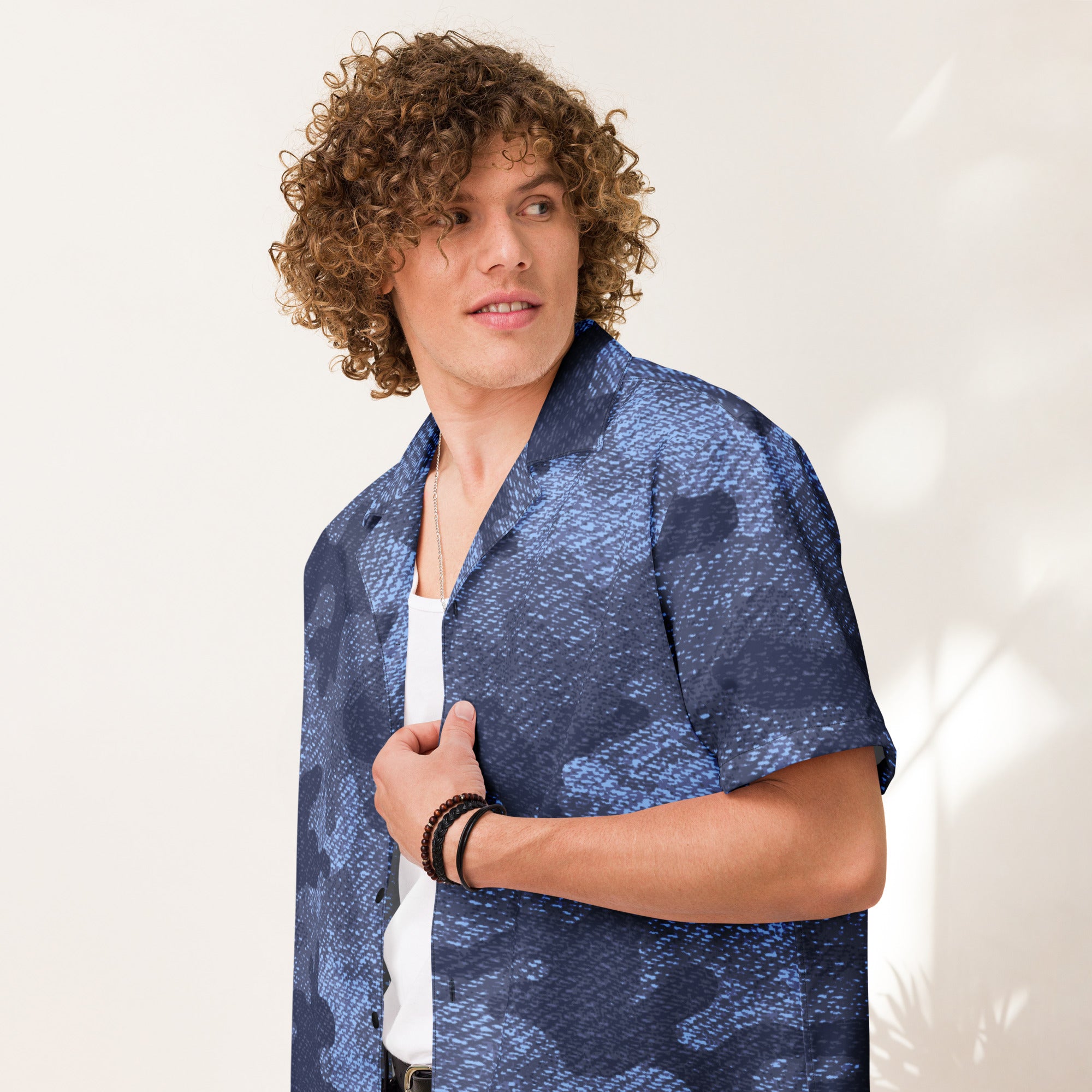 Button Up Shirt | OVERSIZED FIT | Denim Blue Camouflage Camo Colors