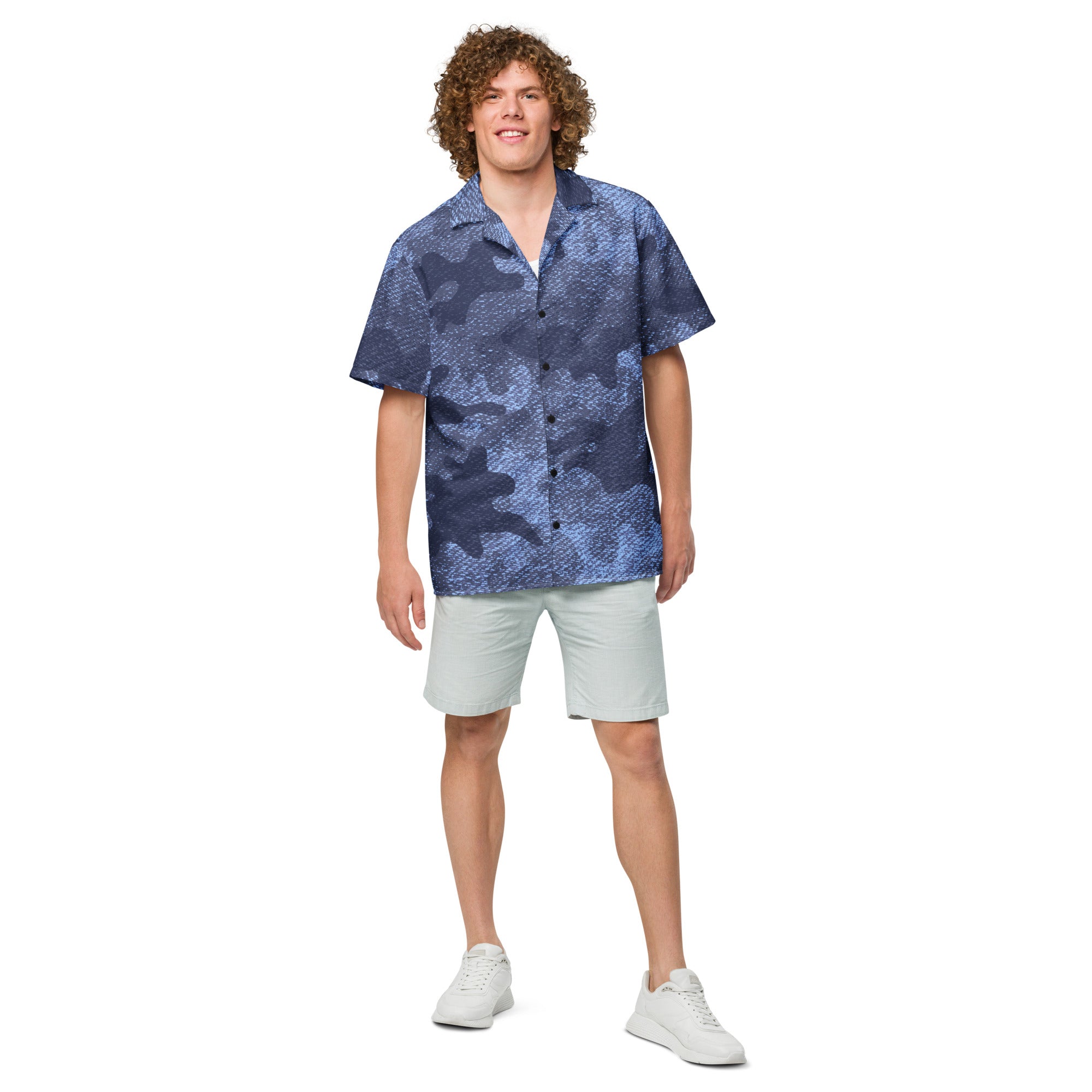 Button Up Shirt | OVERSIZED FIT | Denim Blue Camouflage Camo Colors