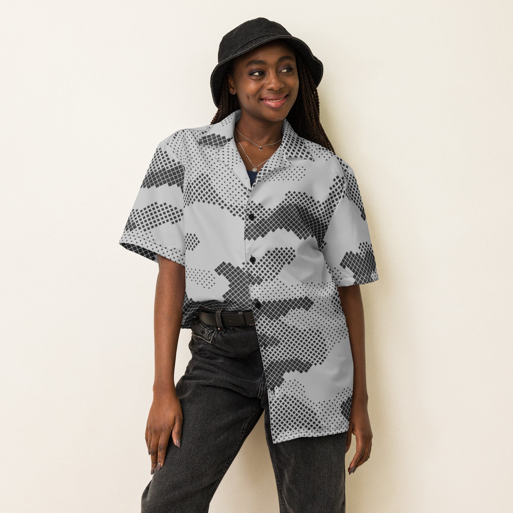 Camo Button Up Shirt | OVERSIZED FIT | Gray Digital Camouflage Camo Colors