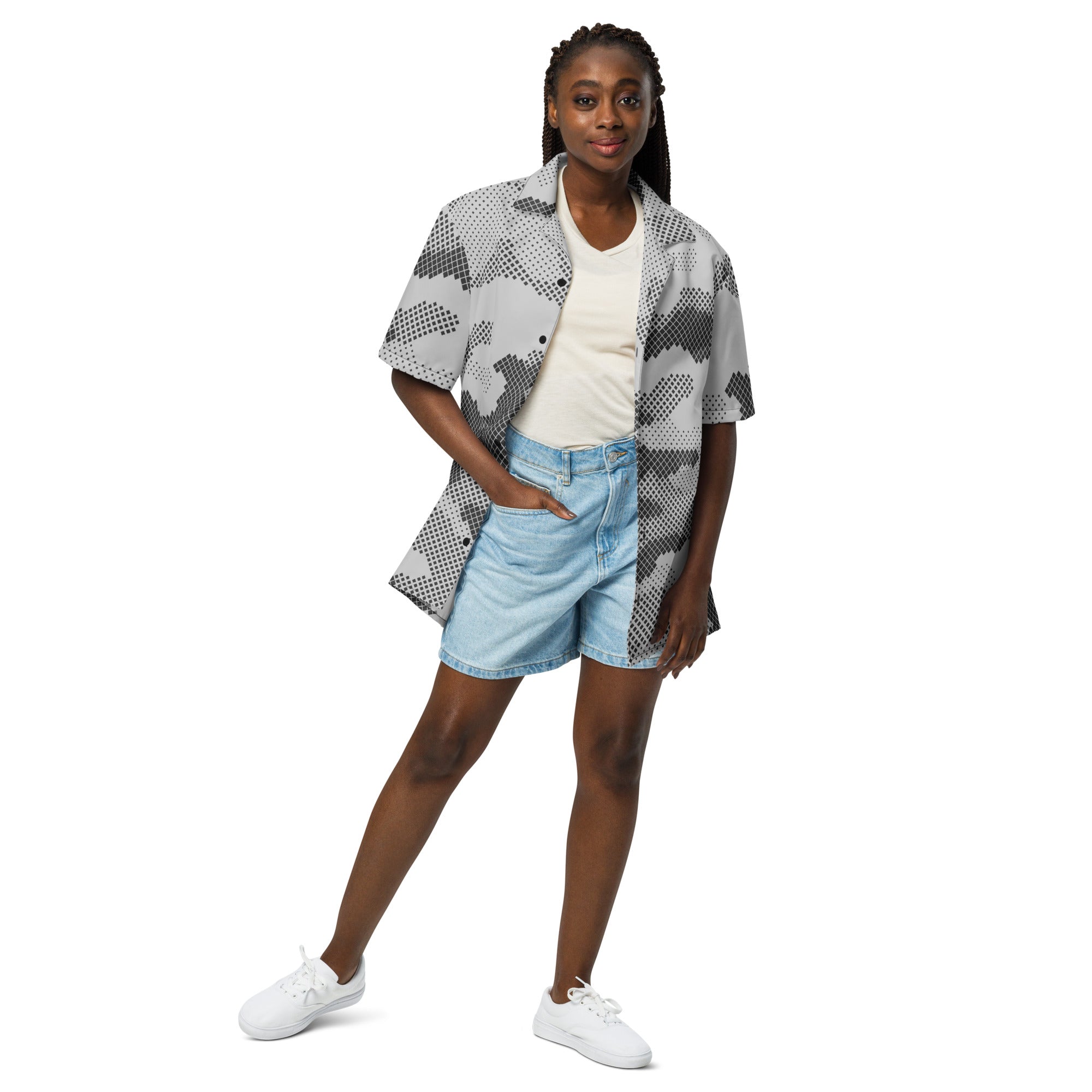 Camo Button Up Shirt | OVERSIZED FIT | Gray Digital Camouflage Camo Colors