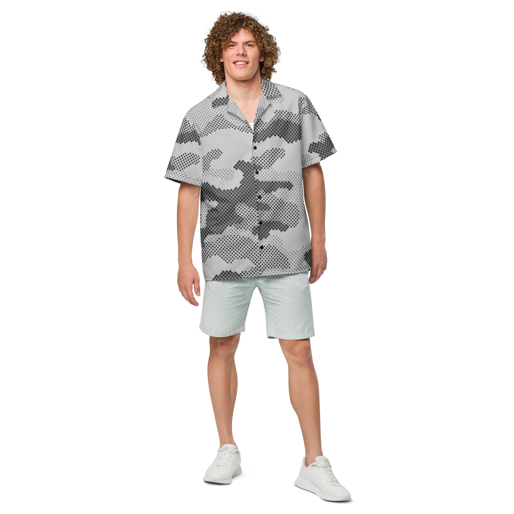 Camo Button Up Shirt | OVERSIZED FIT | Gray Digital Camouflage Camo Colors