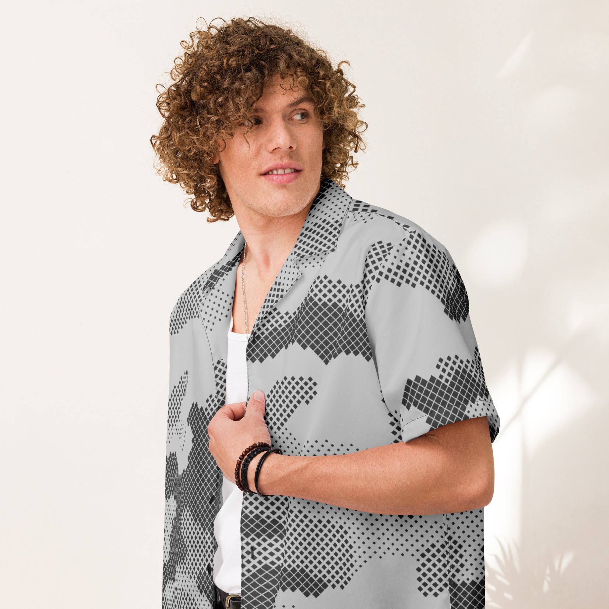 Camo Button Up Shirt | OVERSIZED FIT | Gray Digital Camouflage Camo Colors