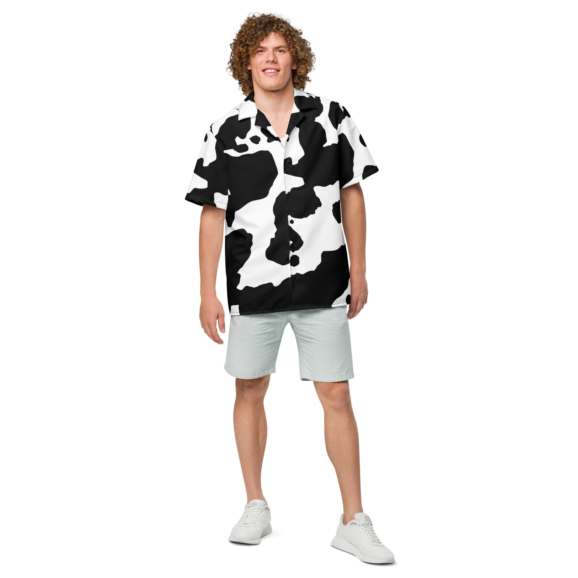 Camo Button Up Shirt | OVERSIZED FIT | Black & White Cow Print Camo Colors