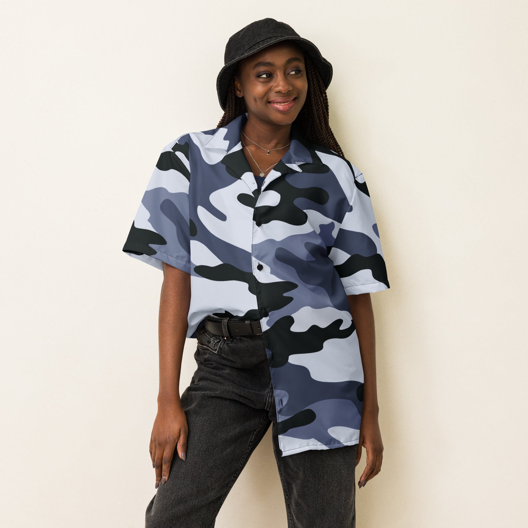 Camo Button Up Shirt | OVERSIZED FIT | Light Blue Camouflage Camo Colors