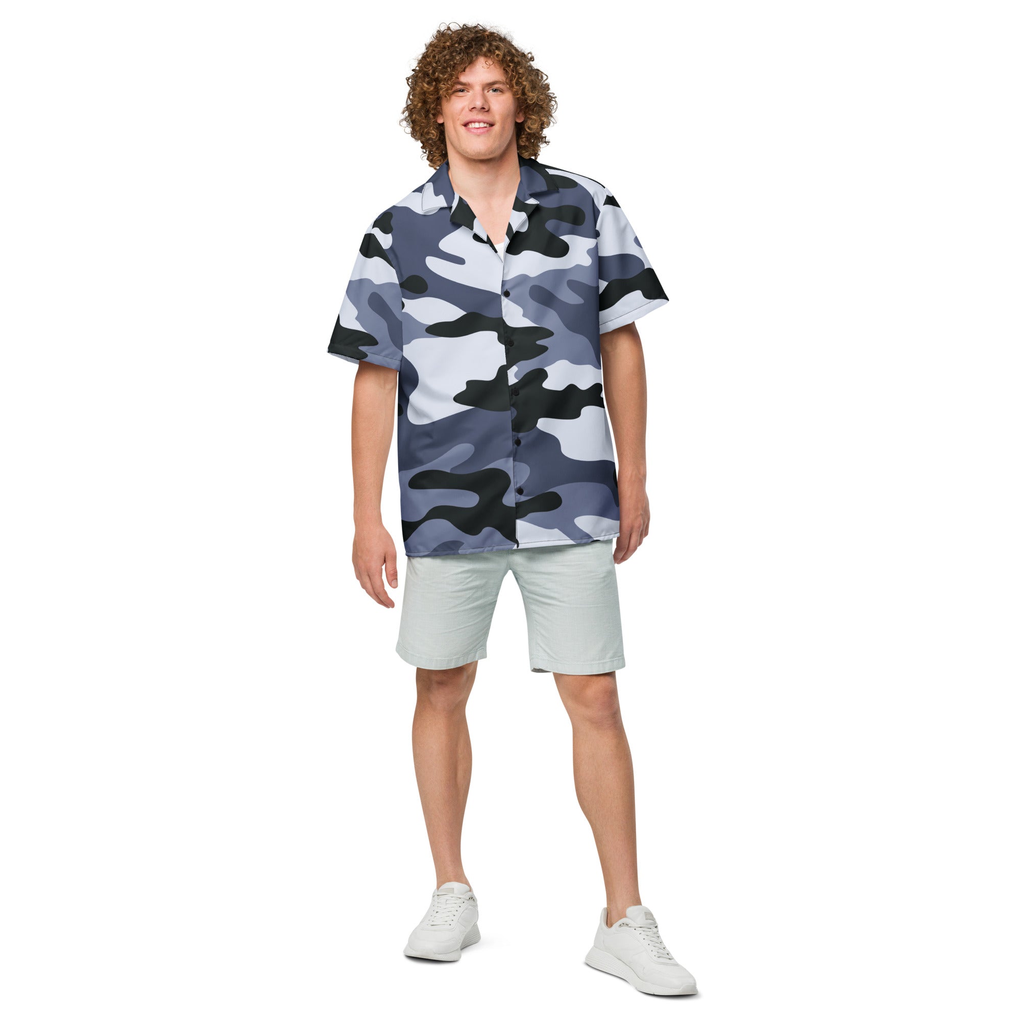 Camo Button Up Shirt | OVERSIZED FIT | Light Blue Camouflage Camo Colors
