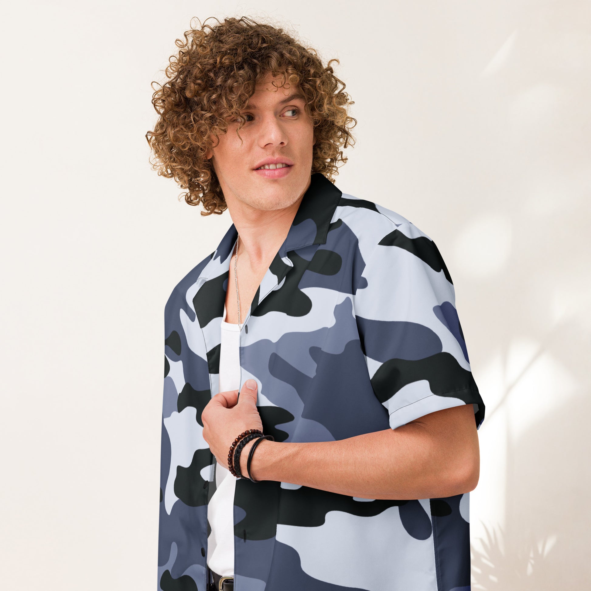Camo Button Up Shirt | OVERSIZED FIT | Light Blue Camouflage Camo Colors