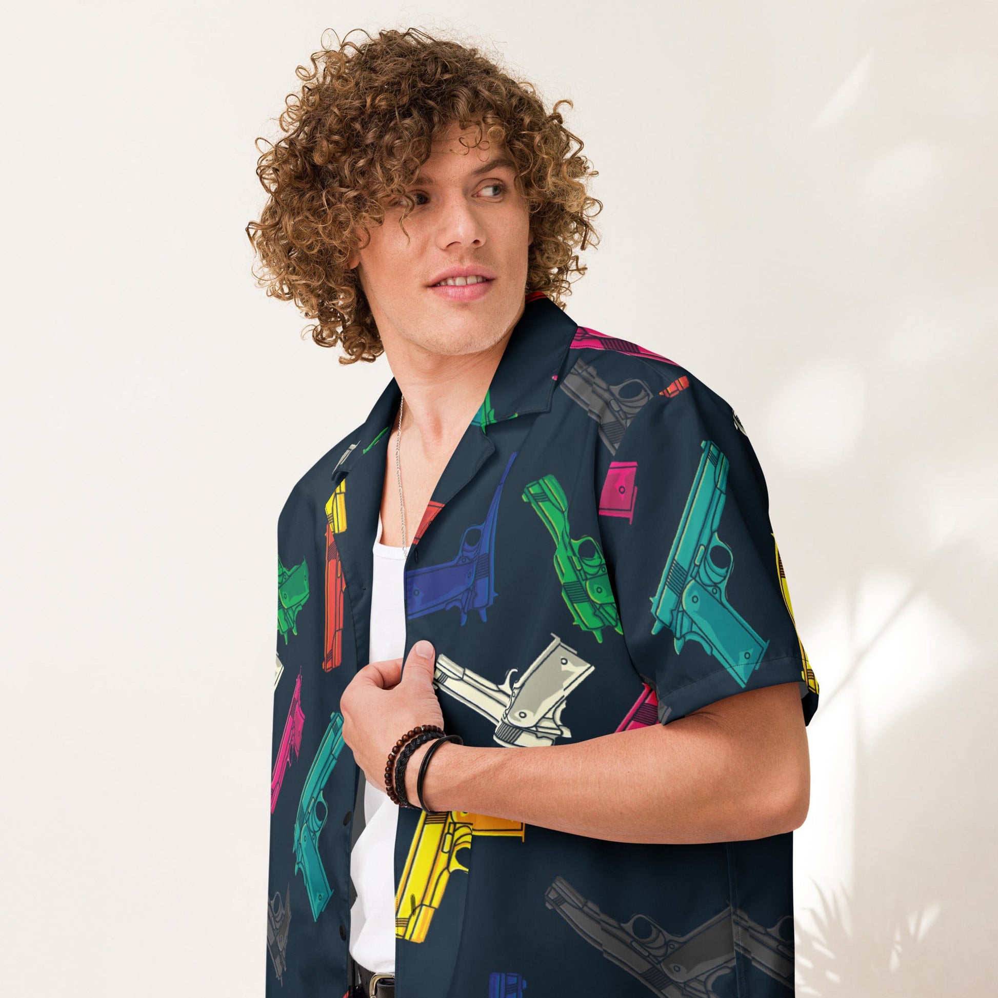 Unisex Button Shirt | Pop Guns in Black | Pop Art Series | Camo Colors